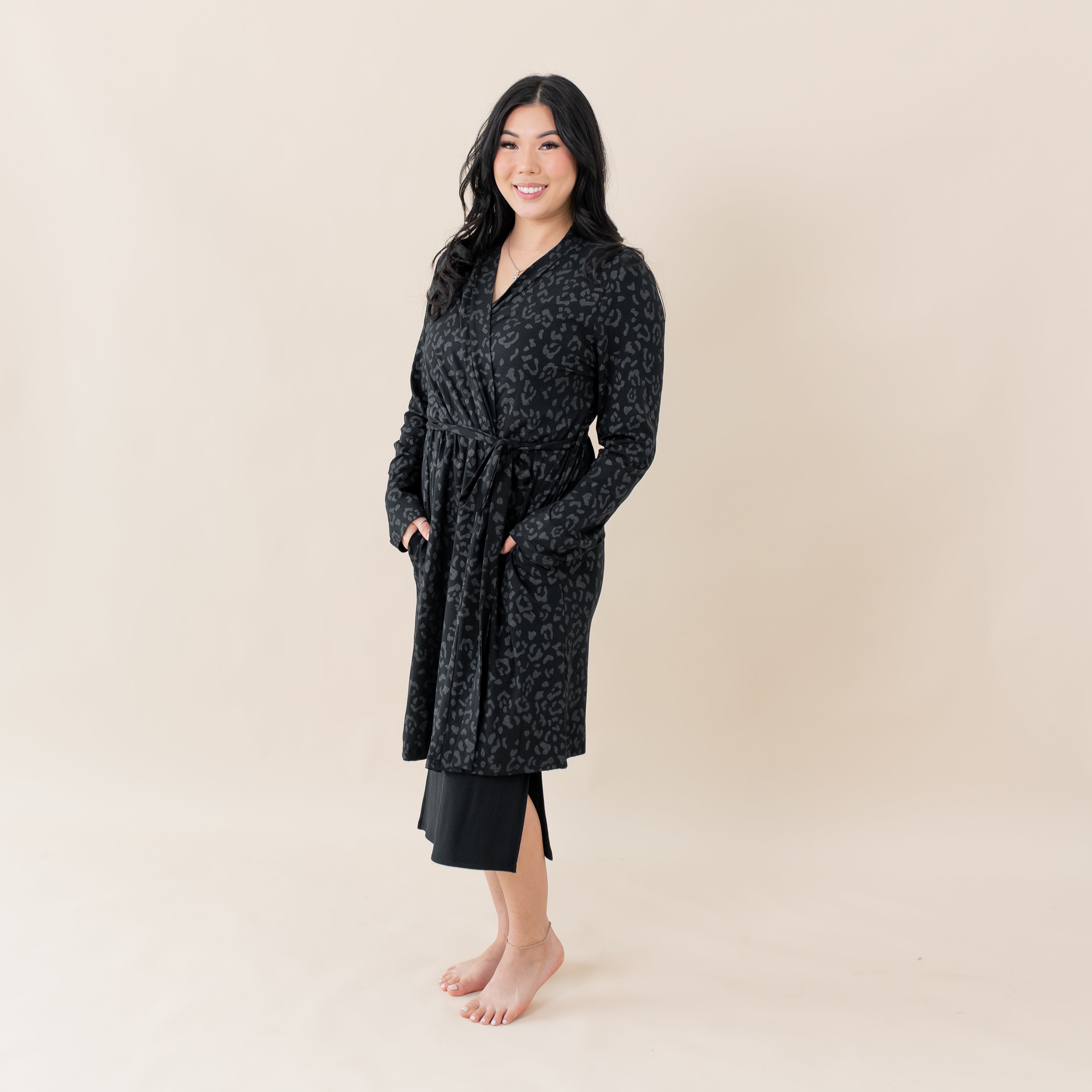 Women's Lounge Robe in Midnight Leopard