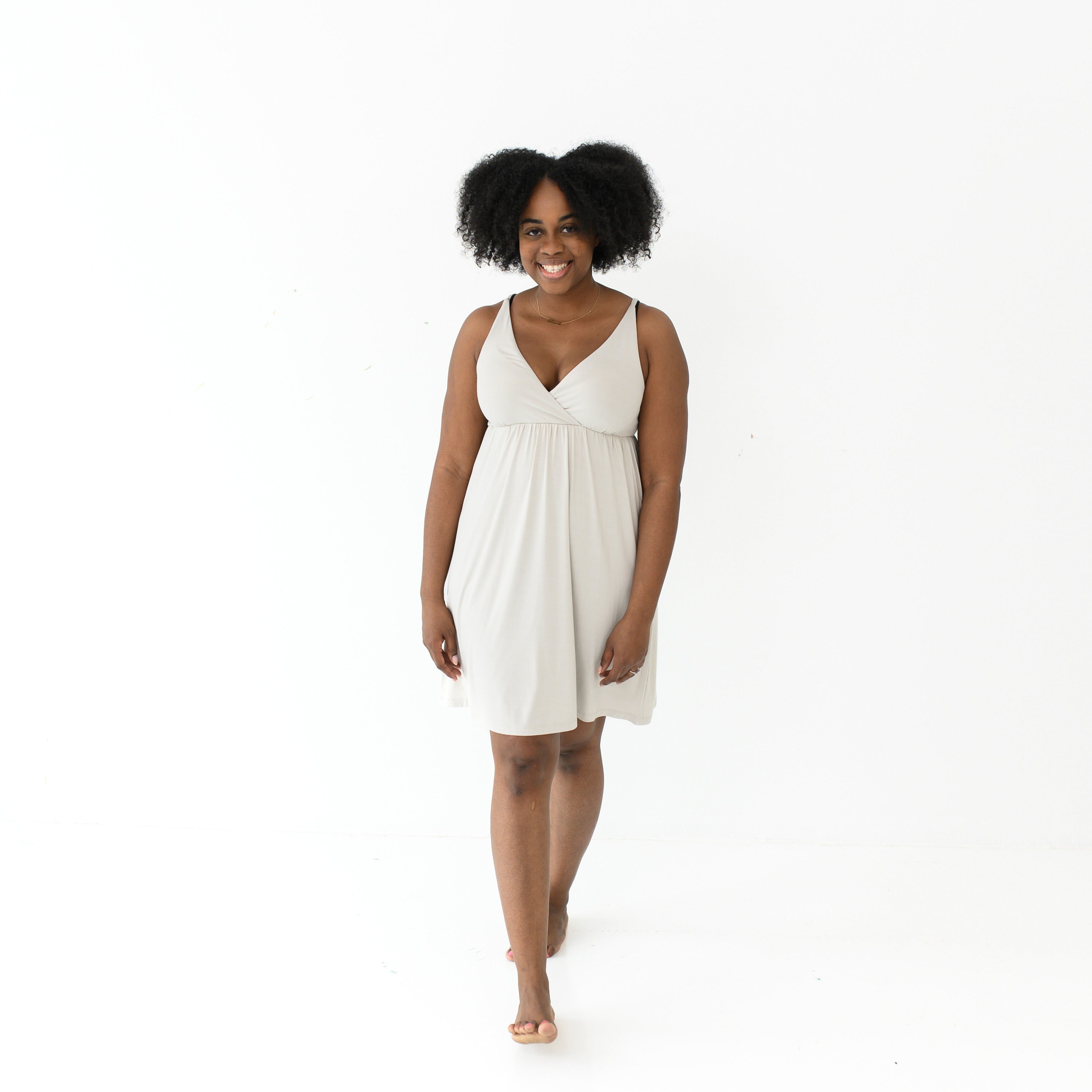 Woman modeling Women's Nightgown in Oat