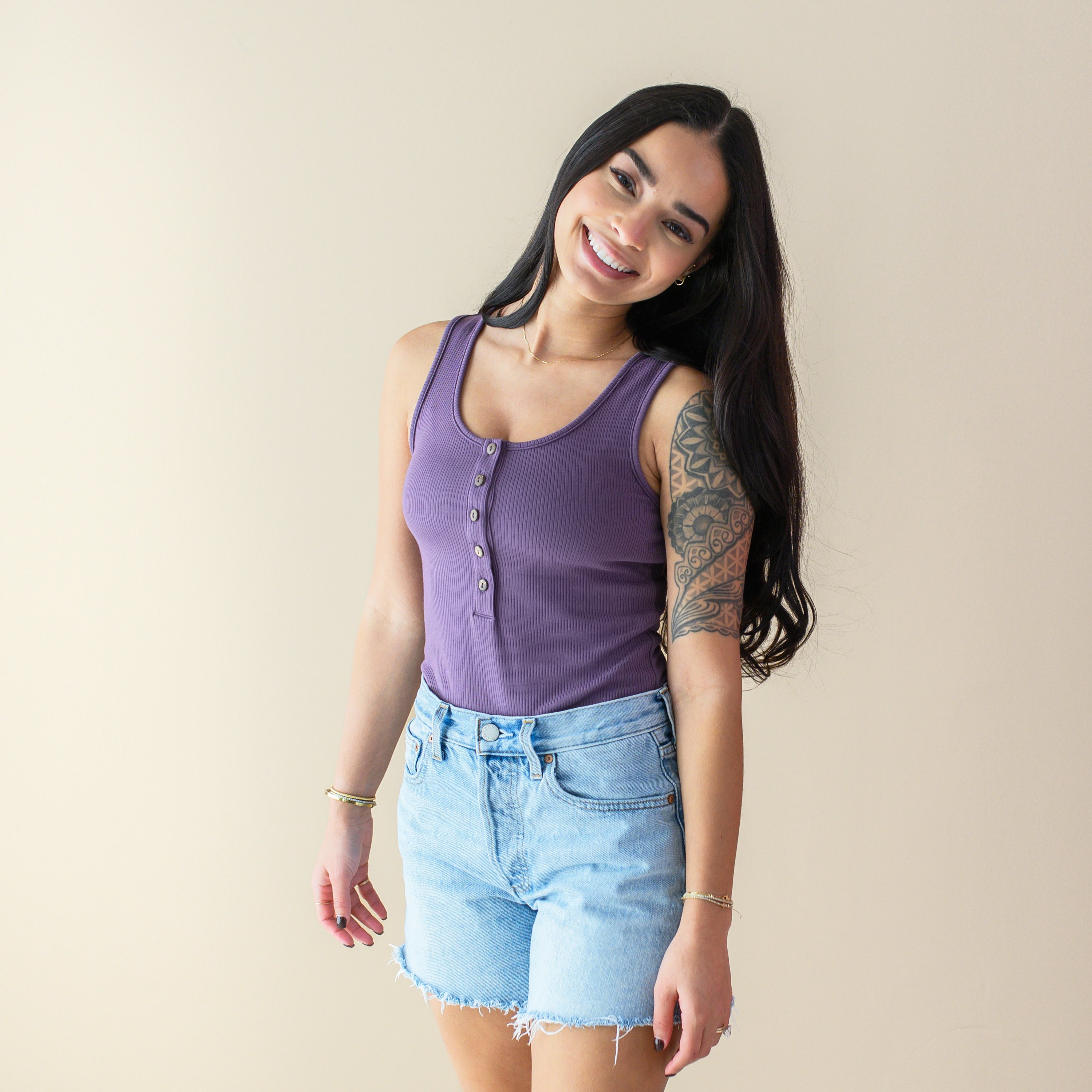 Women’s Ribbed Henley Bodysuit in Currant