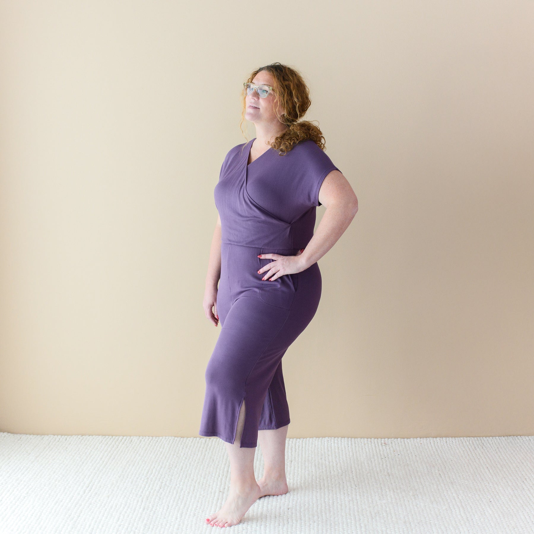 Women's Ribbed Jumpsuit in Currant