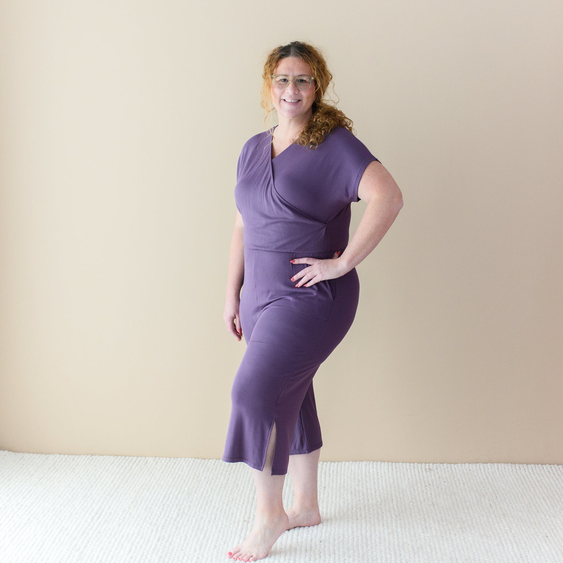 Women's Ribbed Jumpsuit in Currant