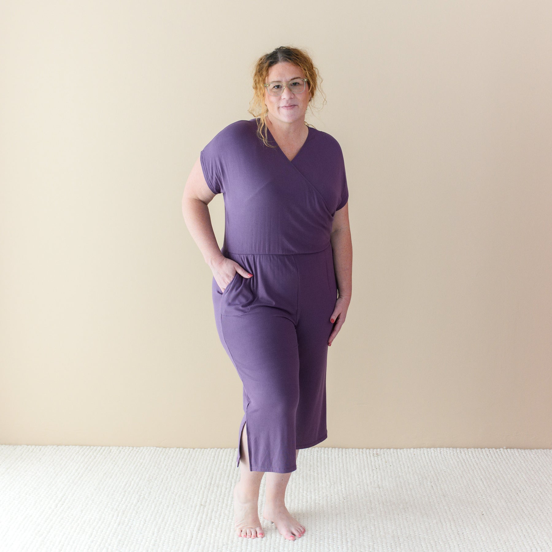 Women's Ribbed Jumpsuit in Currant