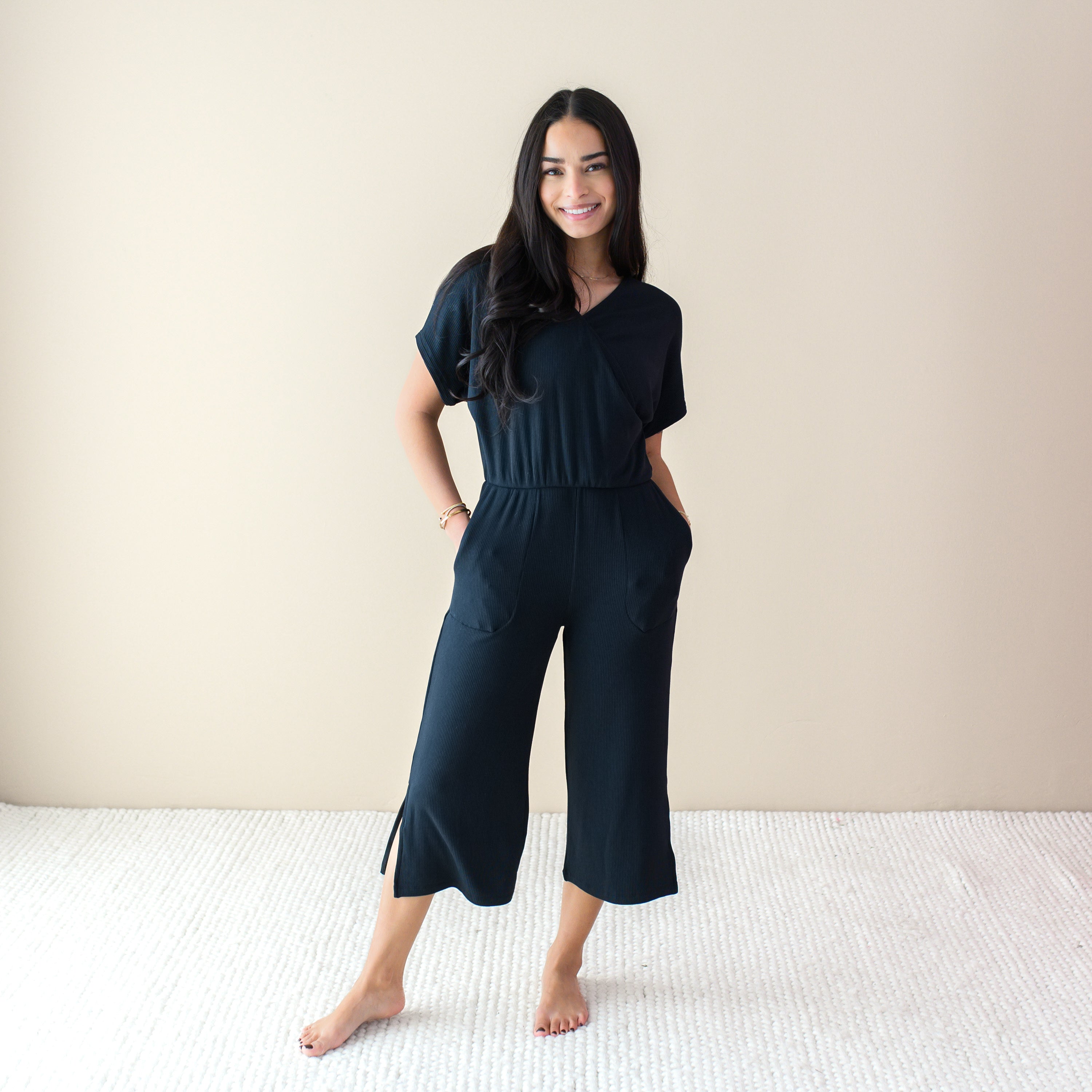 Women's Ribbed Jumpsuit in Midnight - Main Image