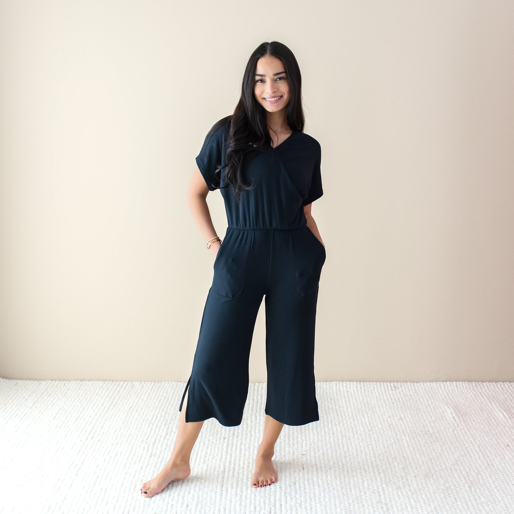 Women's Ribbed Jumpsuit in Midnight