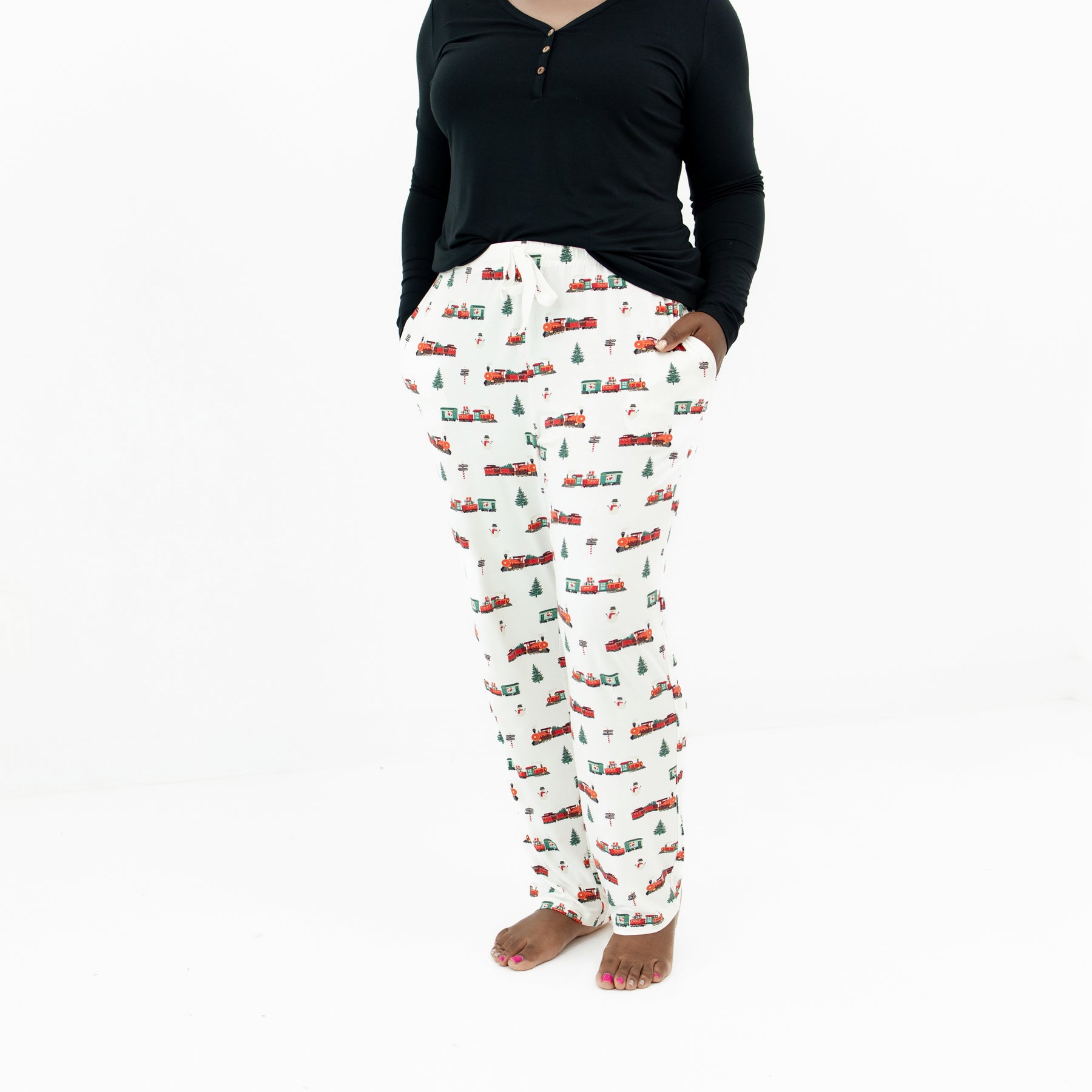 Women's Jogger Pants in Holiday Train