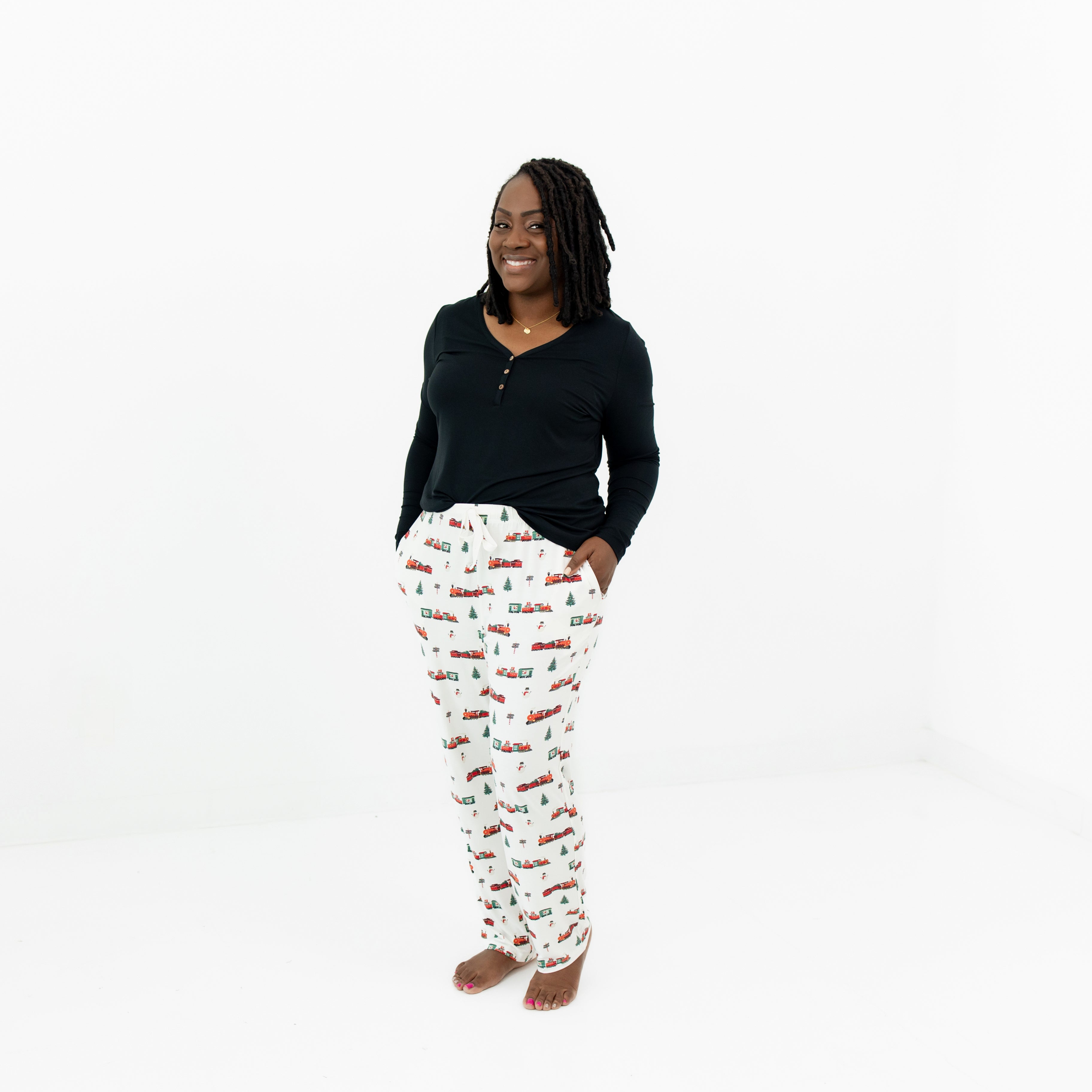 Women's Jogger Pants in Holiday Train