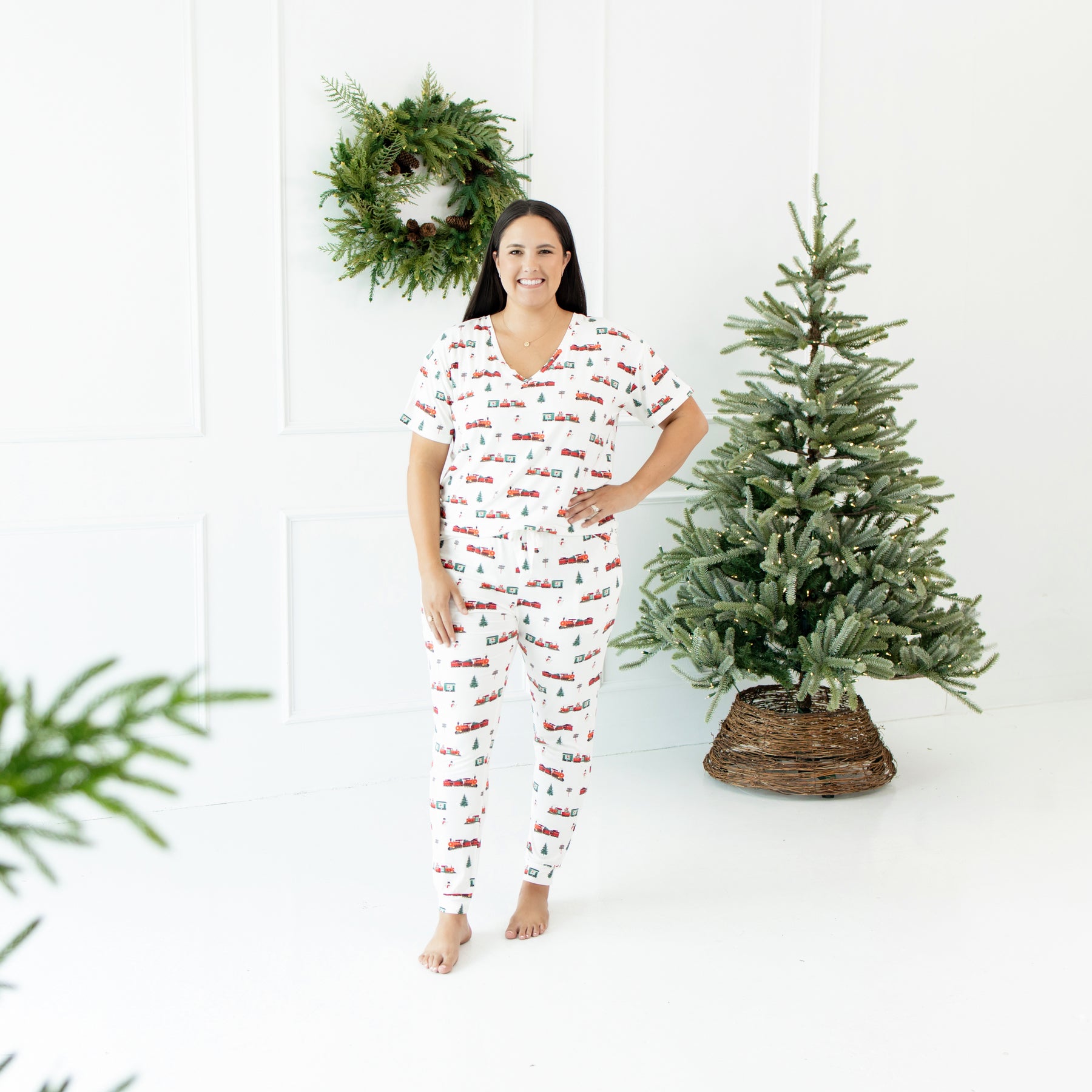 Women's Jogger Pants in Holiday Train