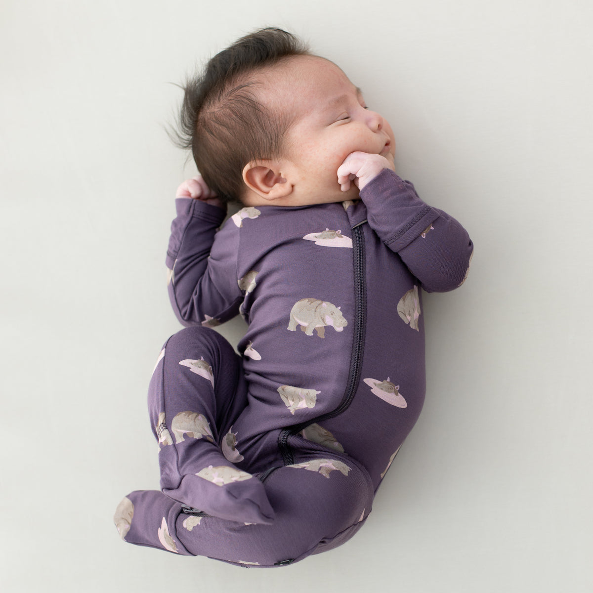 Zippered Footie in Baby Hippo