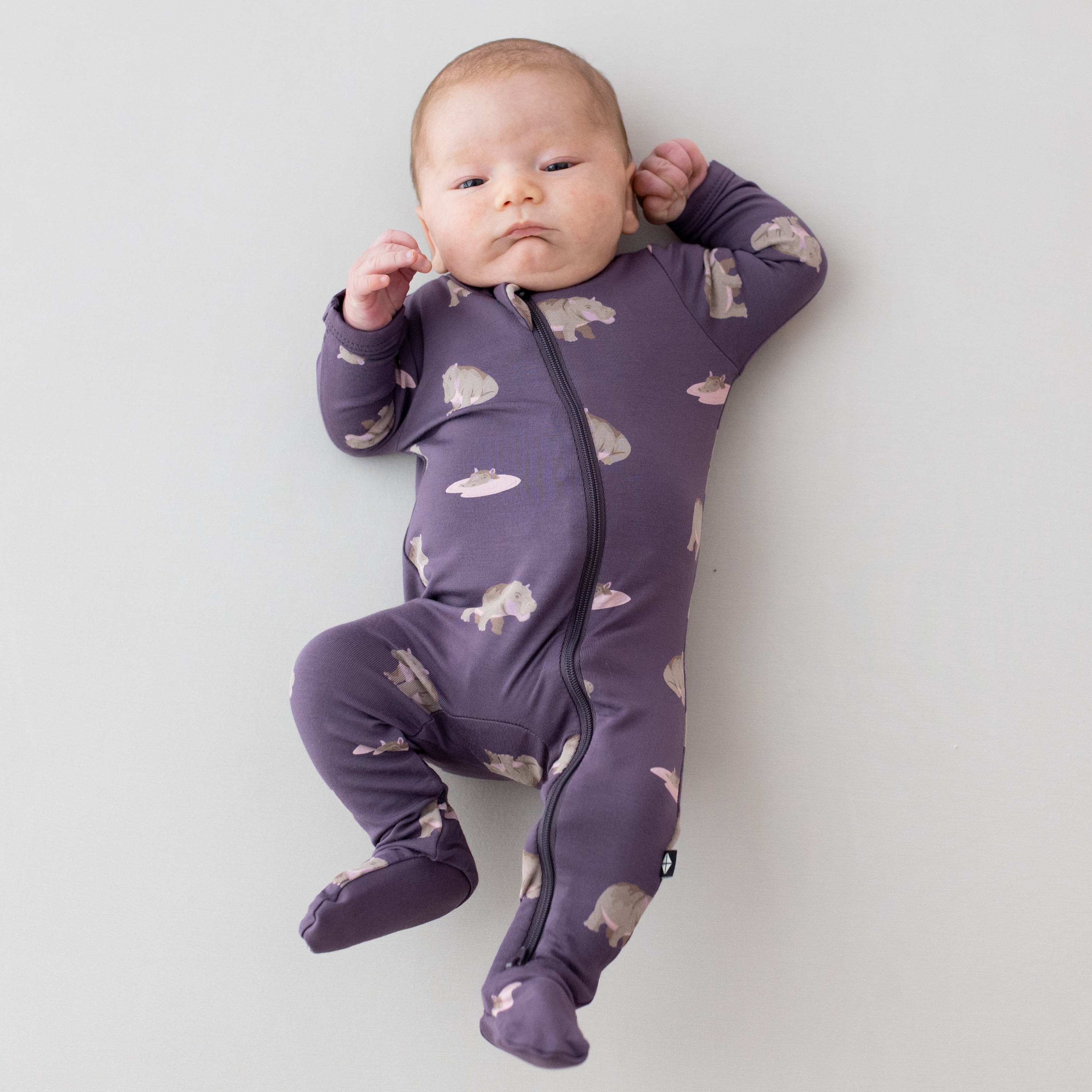 Zippered Footie in Baby Hippo