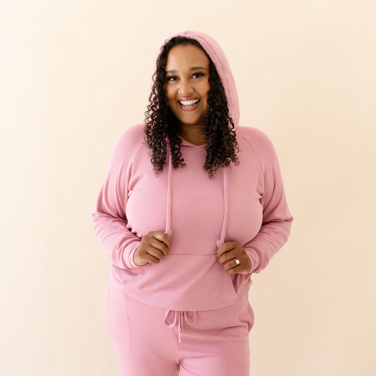 Women's Ribbed Hoodie in Apple Blossom