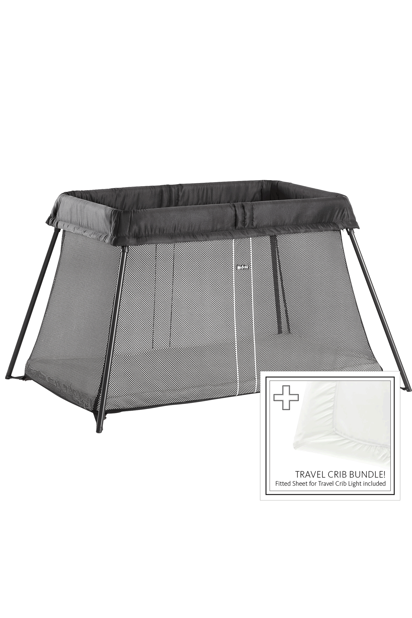BabyBjorn Travel Crib Light in Black with Fitted Sheet