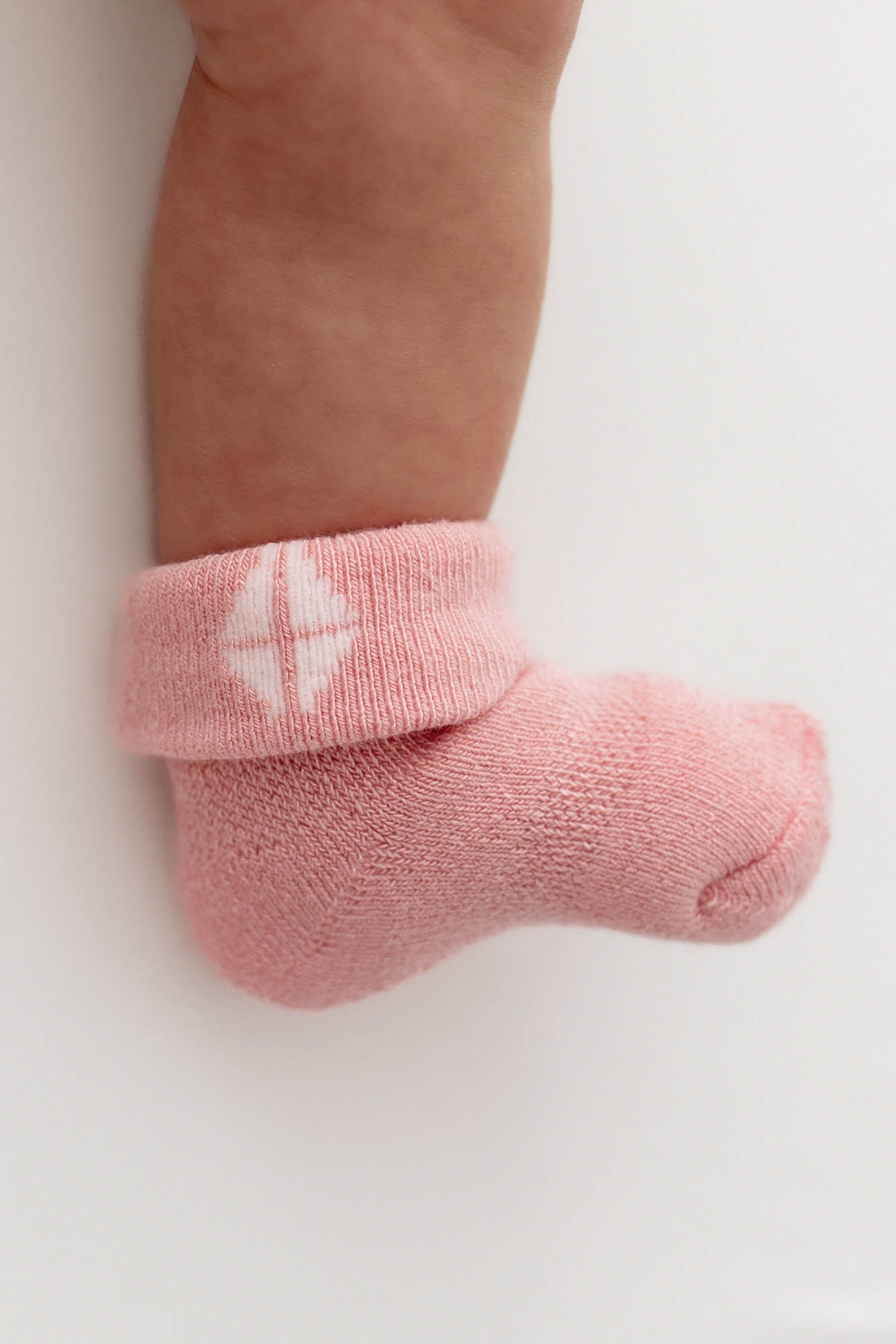 Crepe pink plush infant socks on baby