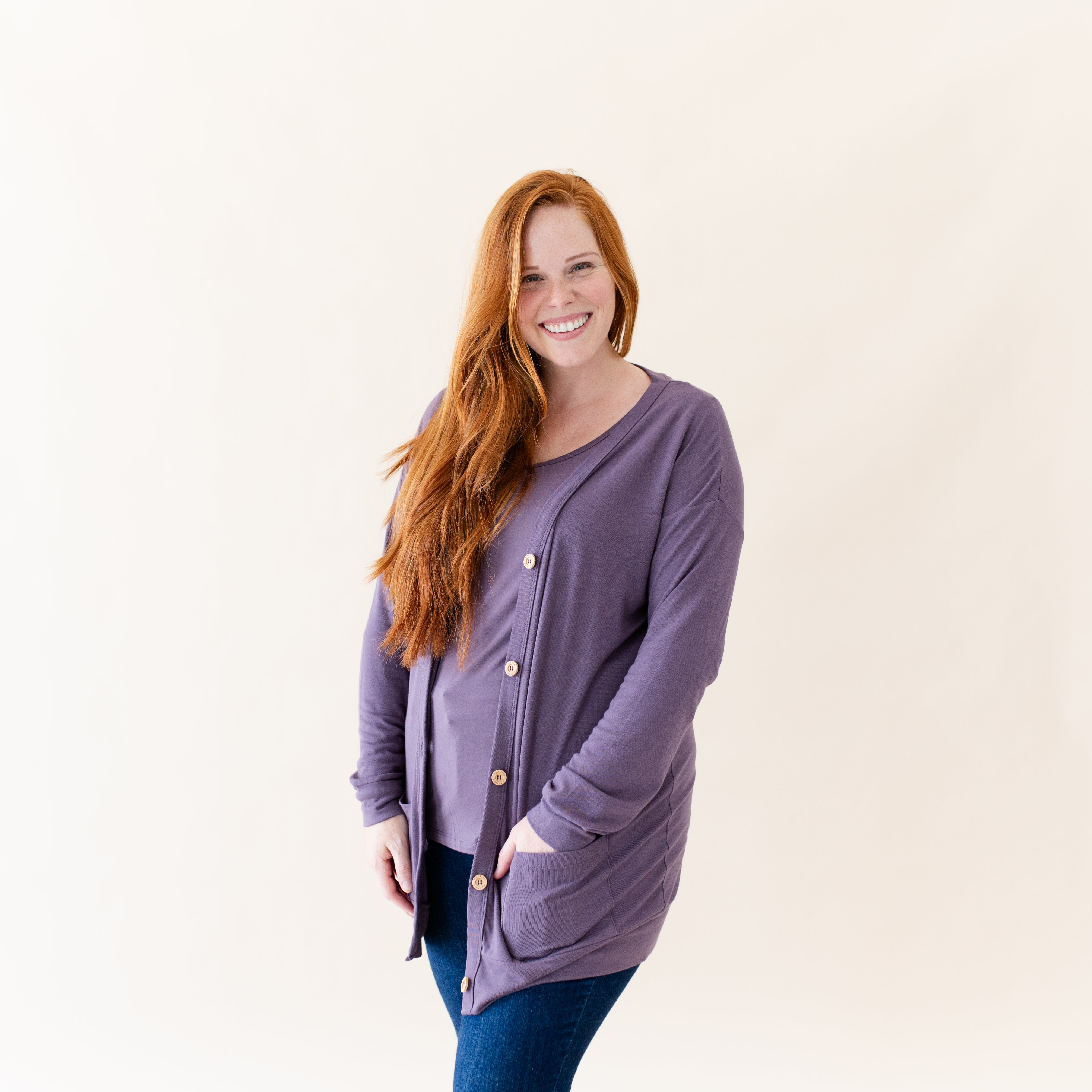 Bamboo Jersey Adult Cardigan in Currant