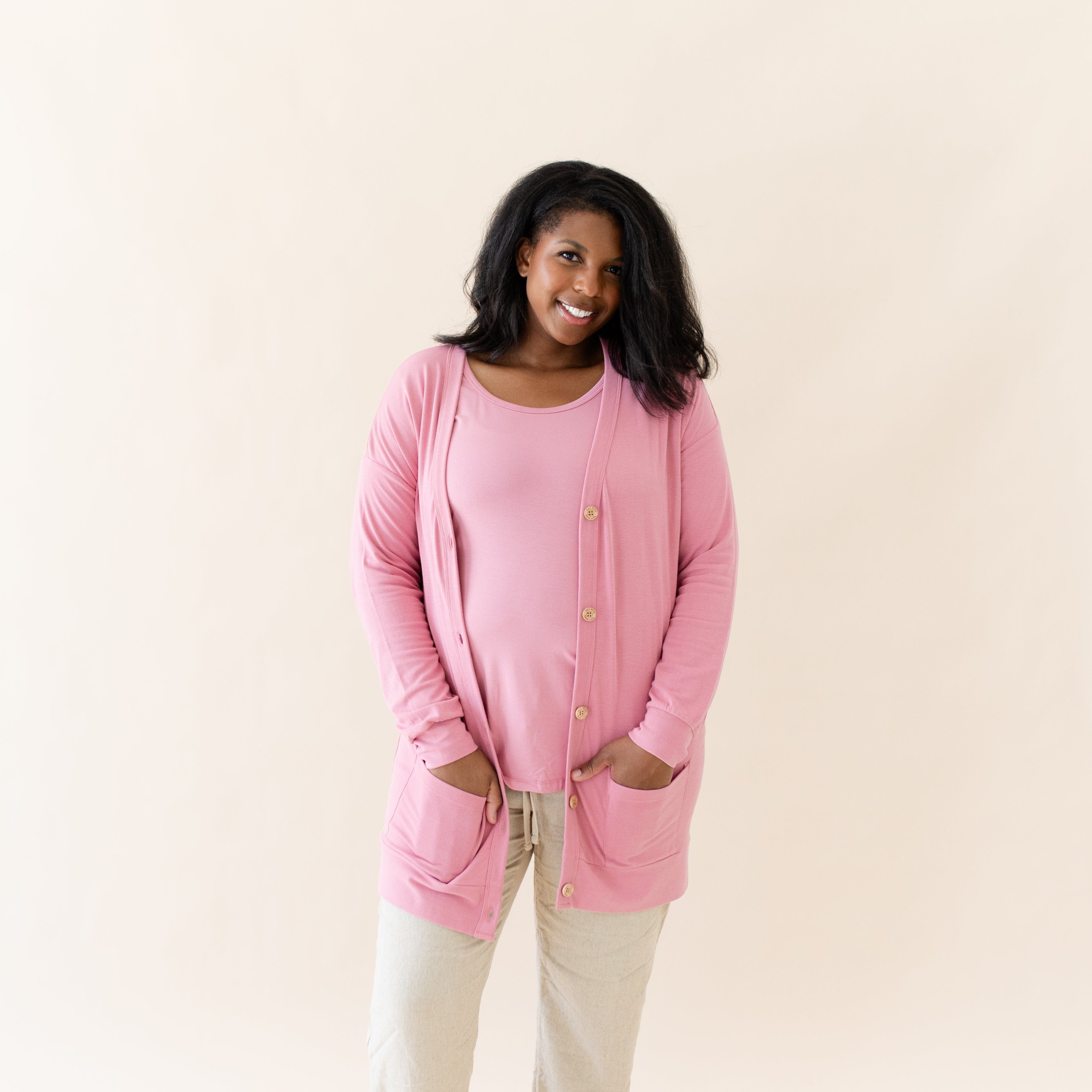 Bamboo Jersey Adult Cardigan in Apple Blossom