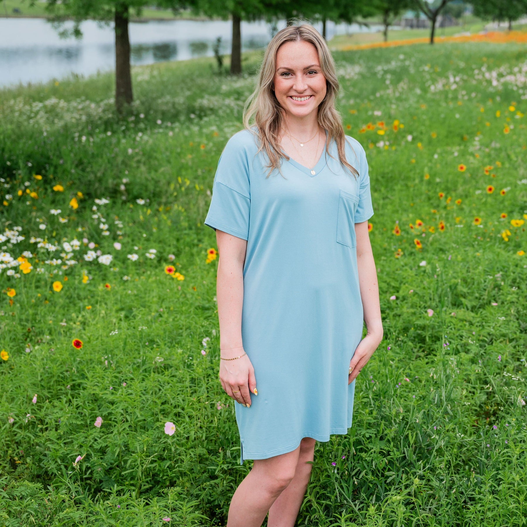 Women s T Shirt Dress in Dusty Blue