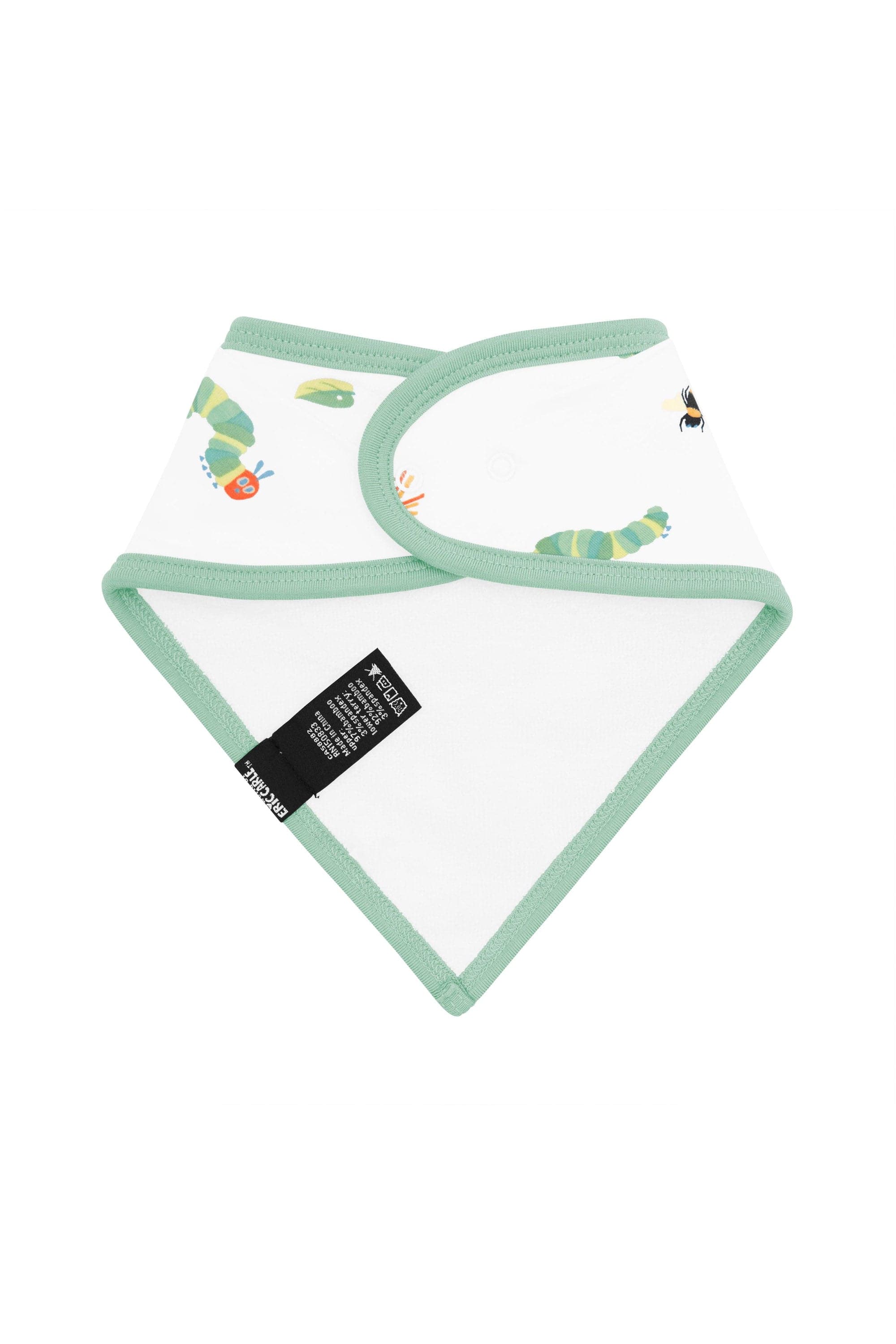 The back of the Bib in The Very Hungry Caterpillar™ and Friends showing the snap closures and bamboo terry cloth backing