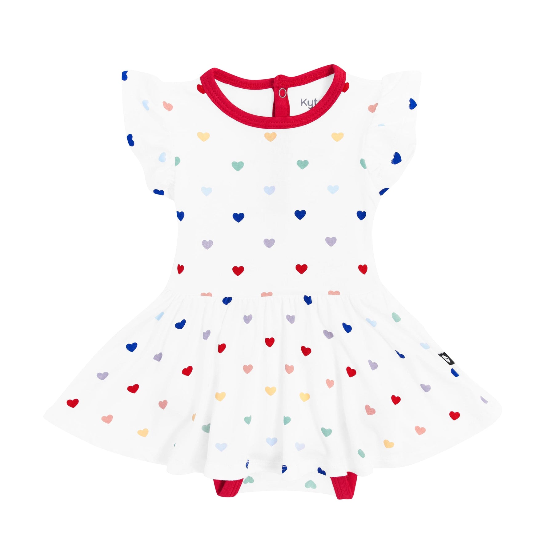Kyte Baby Bodysuit Dress Twirl Bodysuit Dress in Cloud Rainbow Heart
