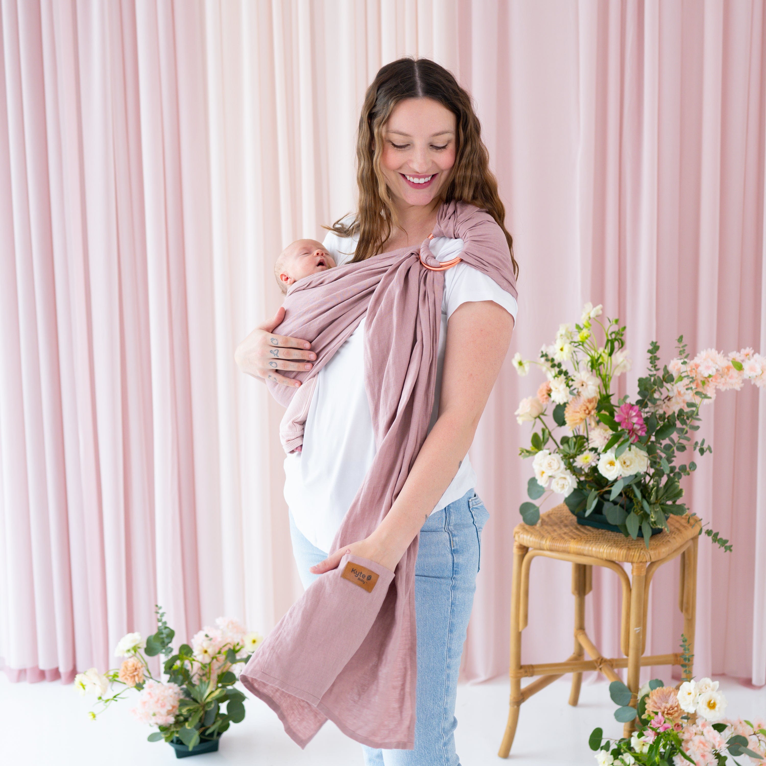 Kyte Baby Carrier Dogwood with Rose Gold Rings / OS Ring Sling in Dogwood