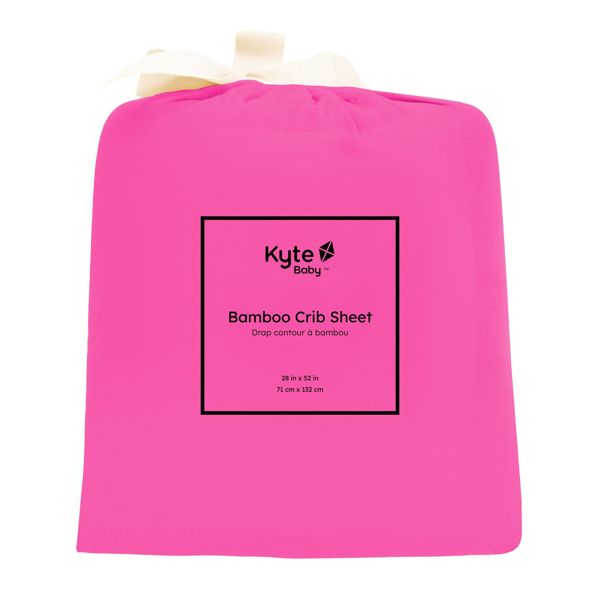 Raspberry pink Kyte Baby standard Crib Sheet in bag