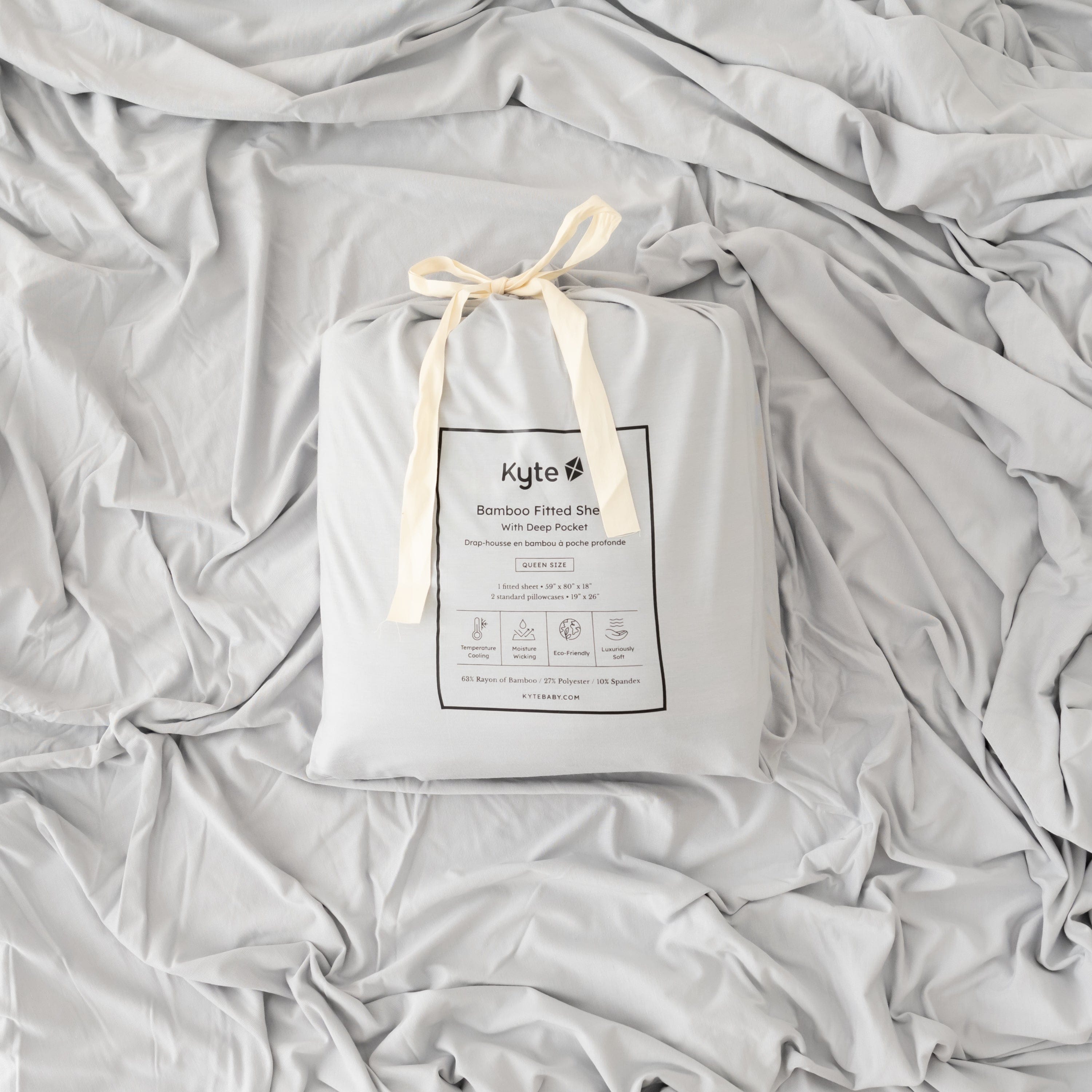 Storm gray Kyte Baby Fitted Sheet with Pillowcases in Bag