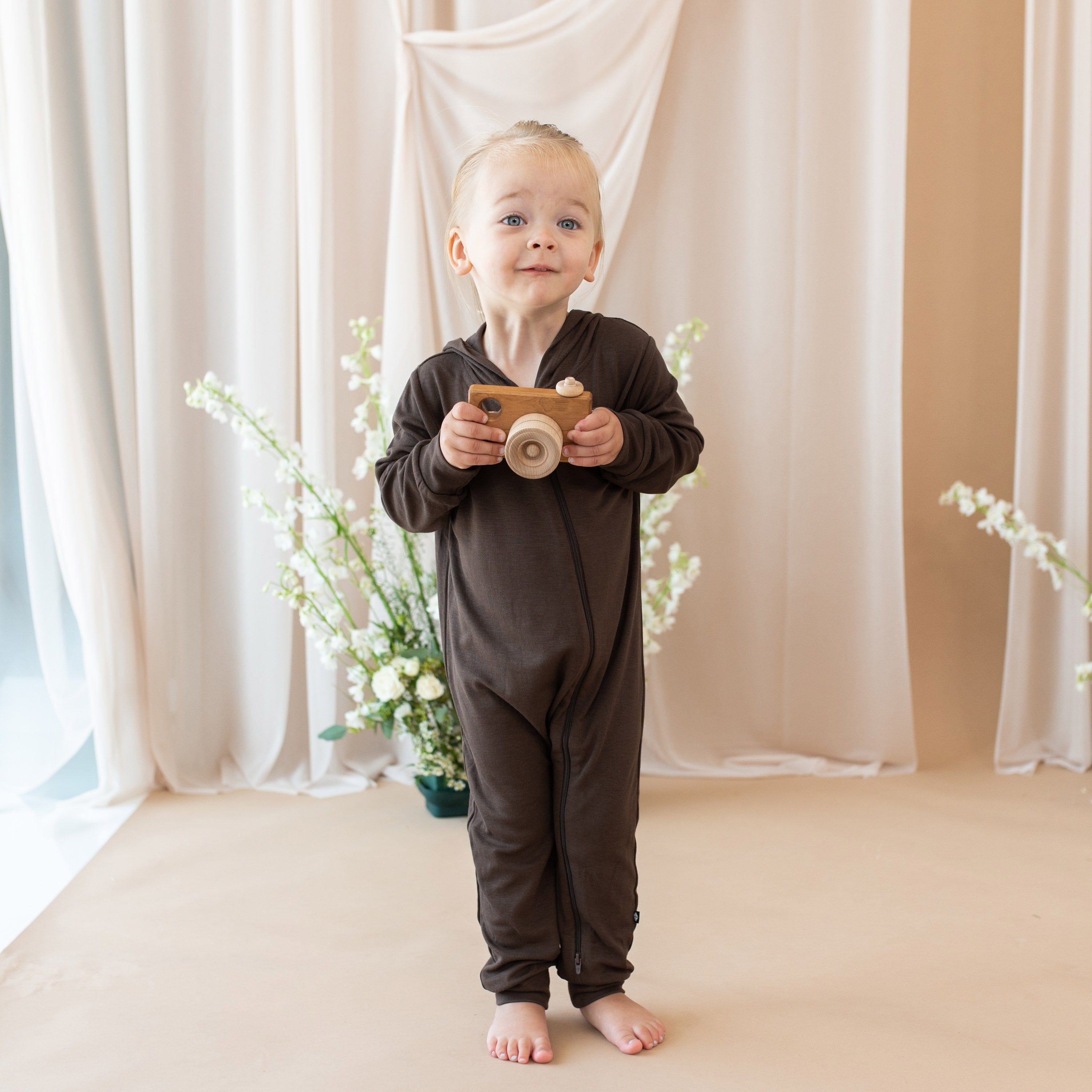 Kyte Baby Hooded Zippered Romper Bamboo Jersey Hooded Zippered Romper in Espresso