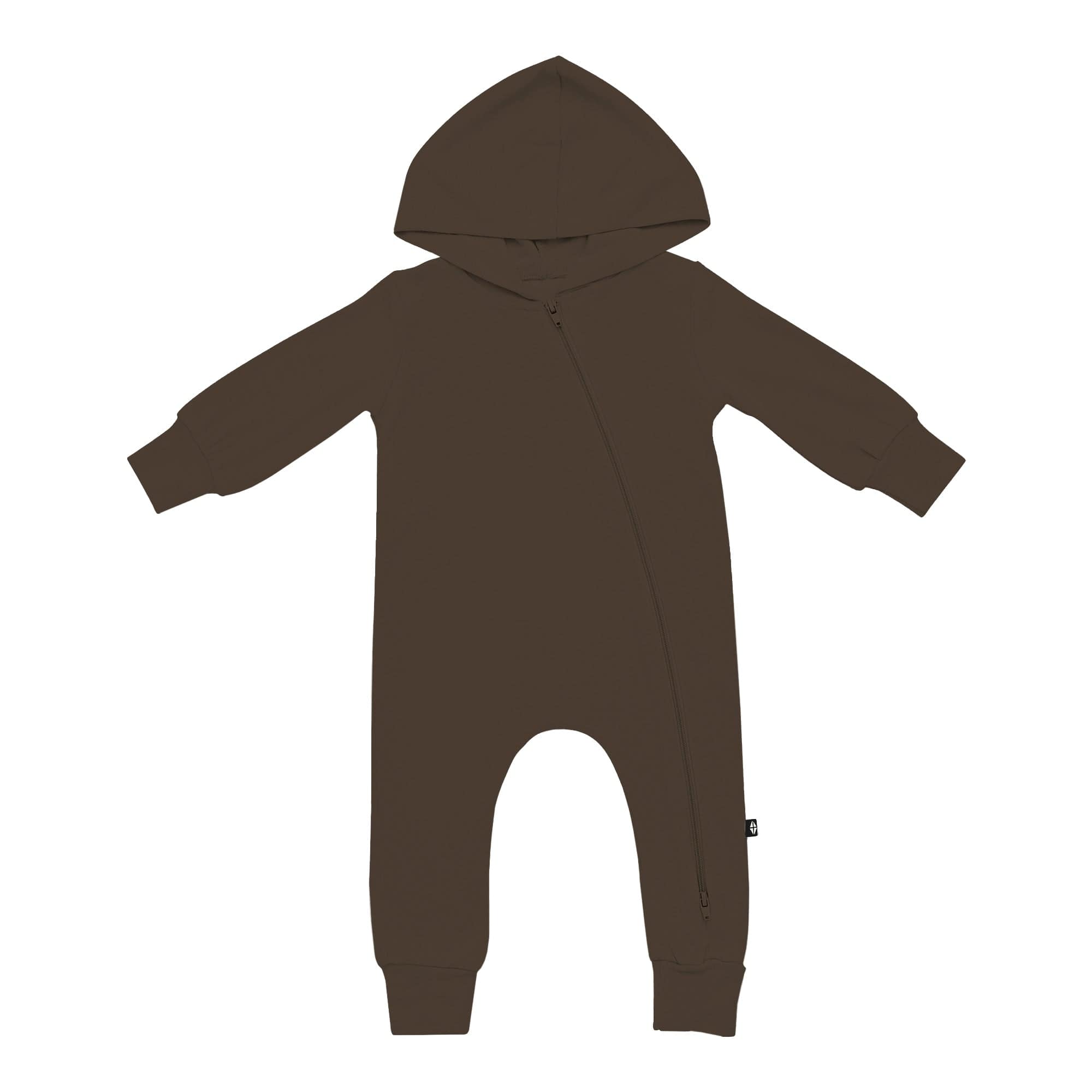 Kyte Baby Hooded Zippered Romper Bamboo Jersey Hooded Zippered Romper in Espresso