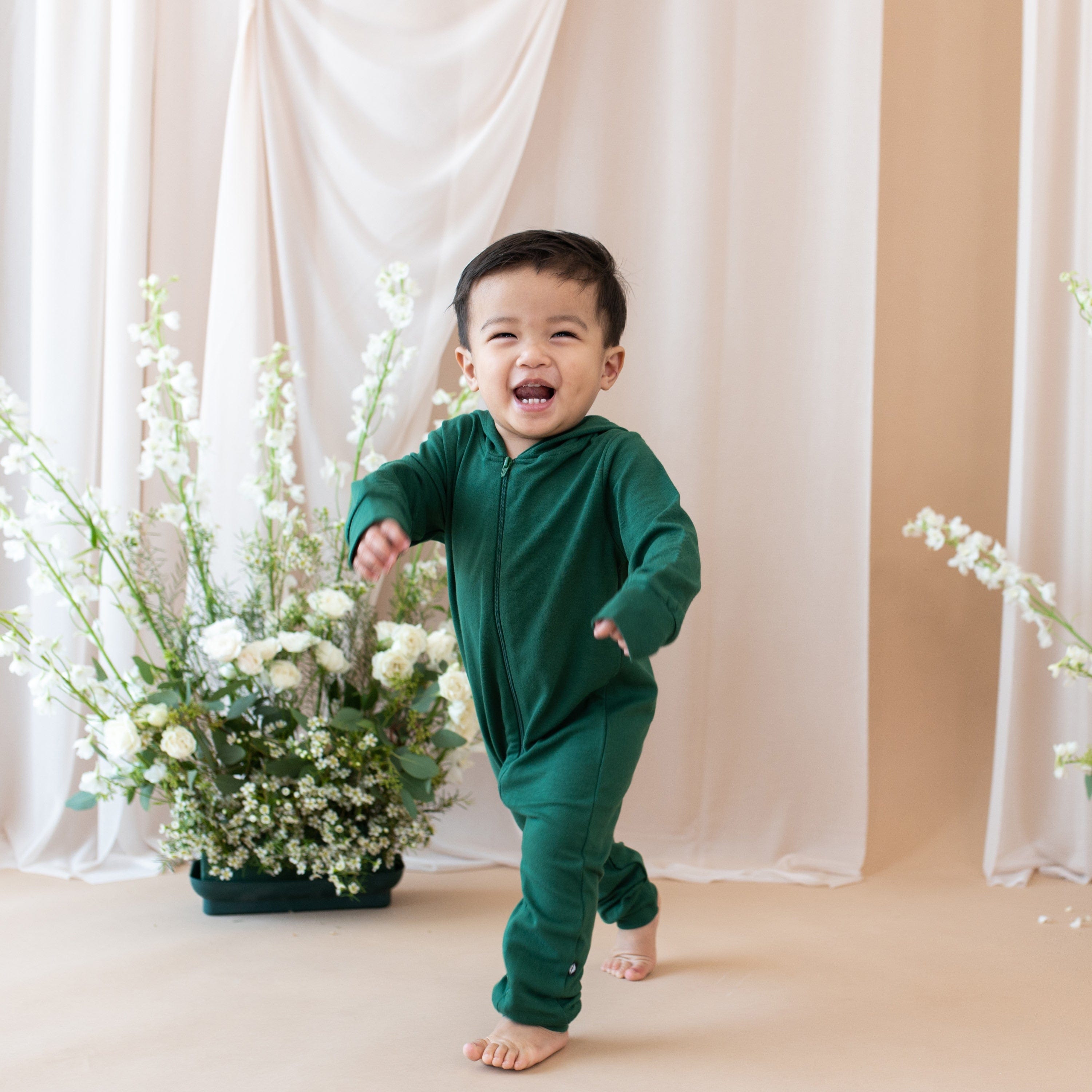 Kyte Baby Hooded Zippered Romper Bamboo Jersey Hooded Zippered Romper in Forest