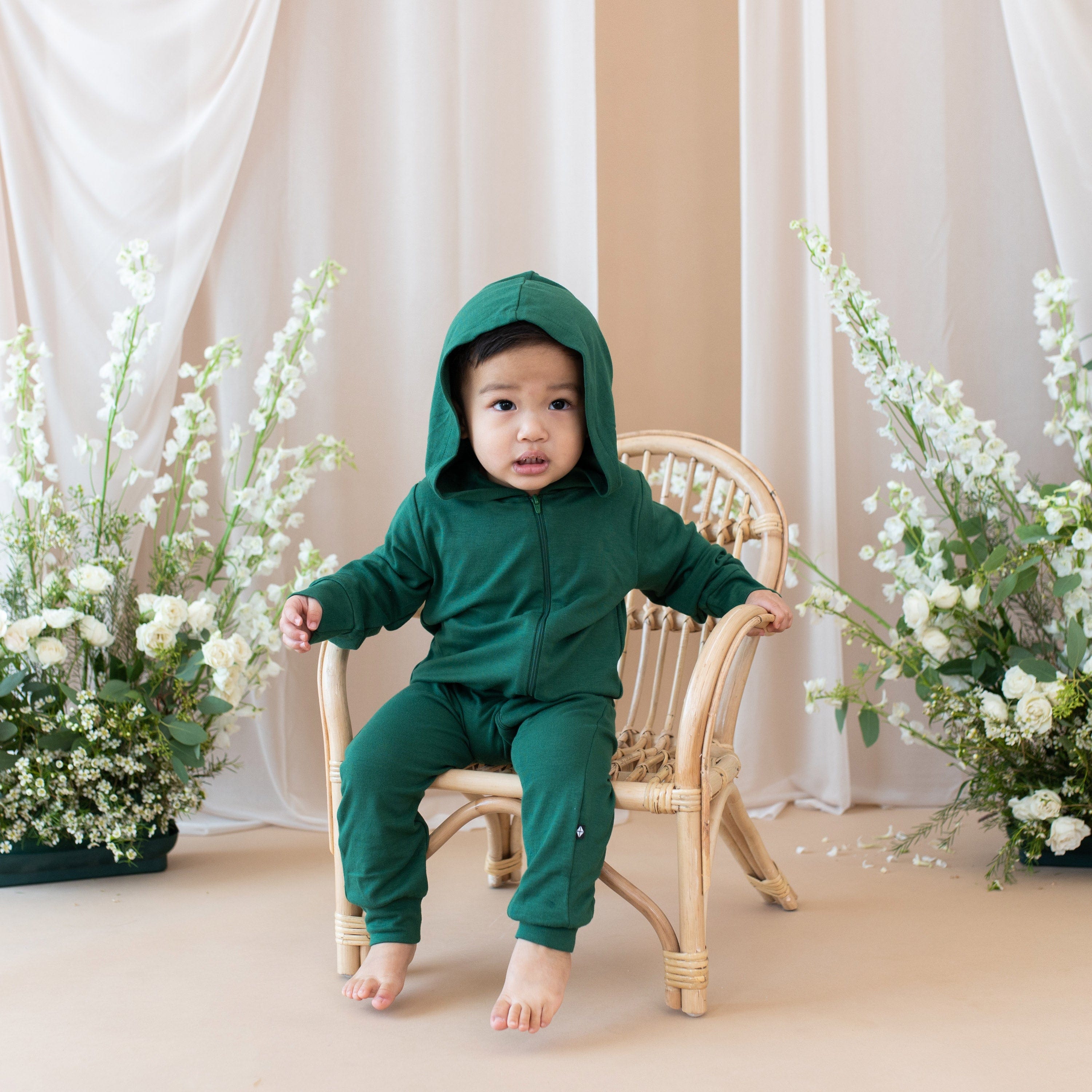 Kyte Baby Hooded Zippered Romper Bamboo Jersey Hooded Zippered Romper in Forest