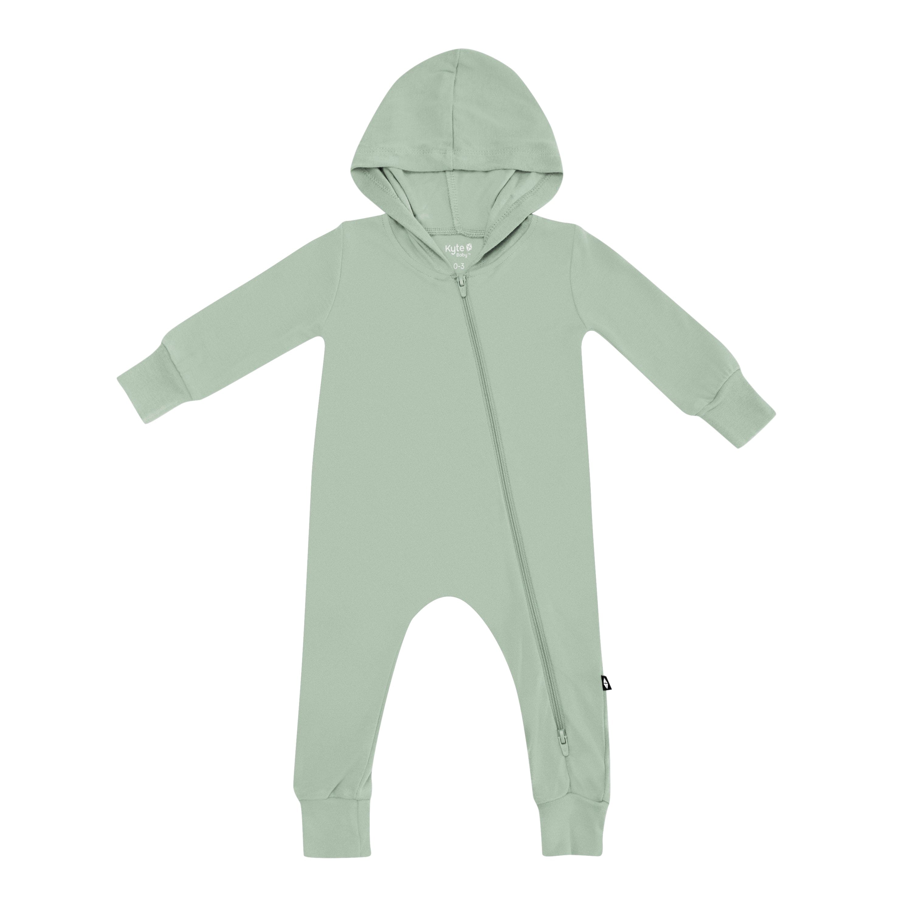 Kyte Baby Hooded Zippered Romper Bamboo Jersey Hooded Zippered Romper in Thyme