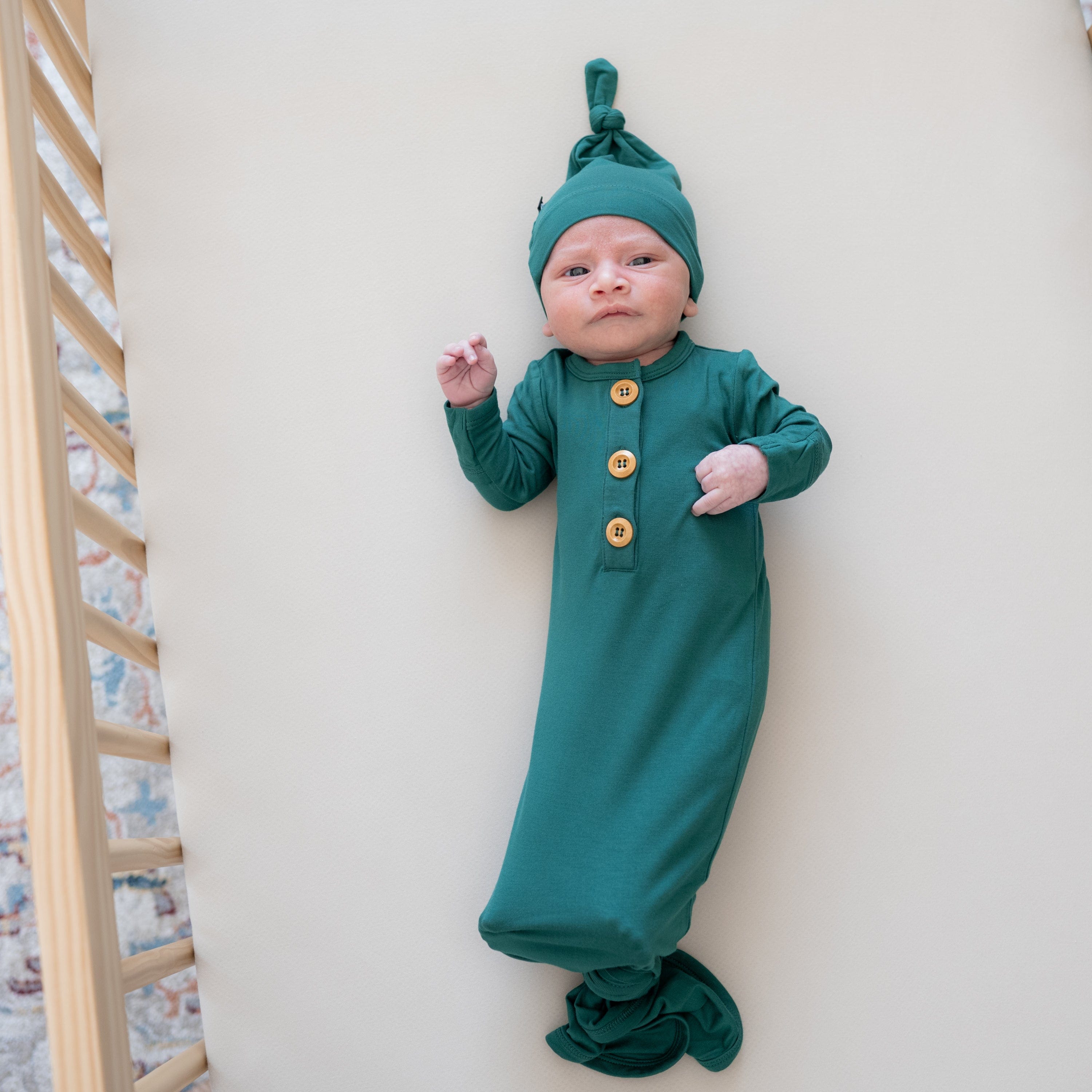 Kyte Baby Knotted Gown with Hat Set Knotted Gown with Hat Set in Emerald