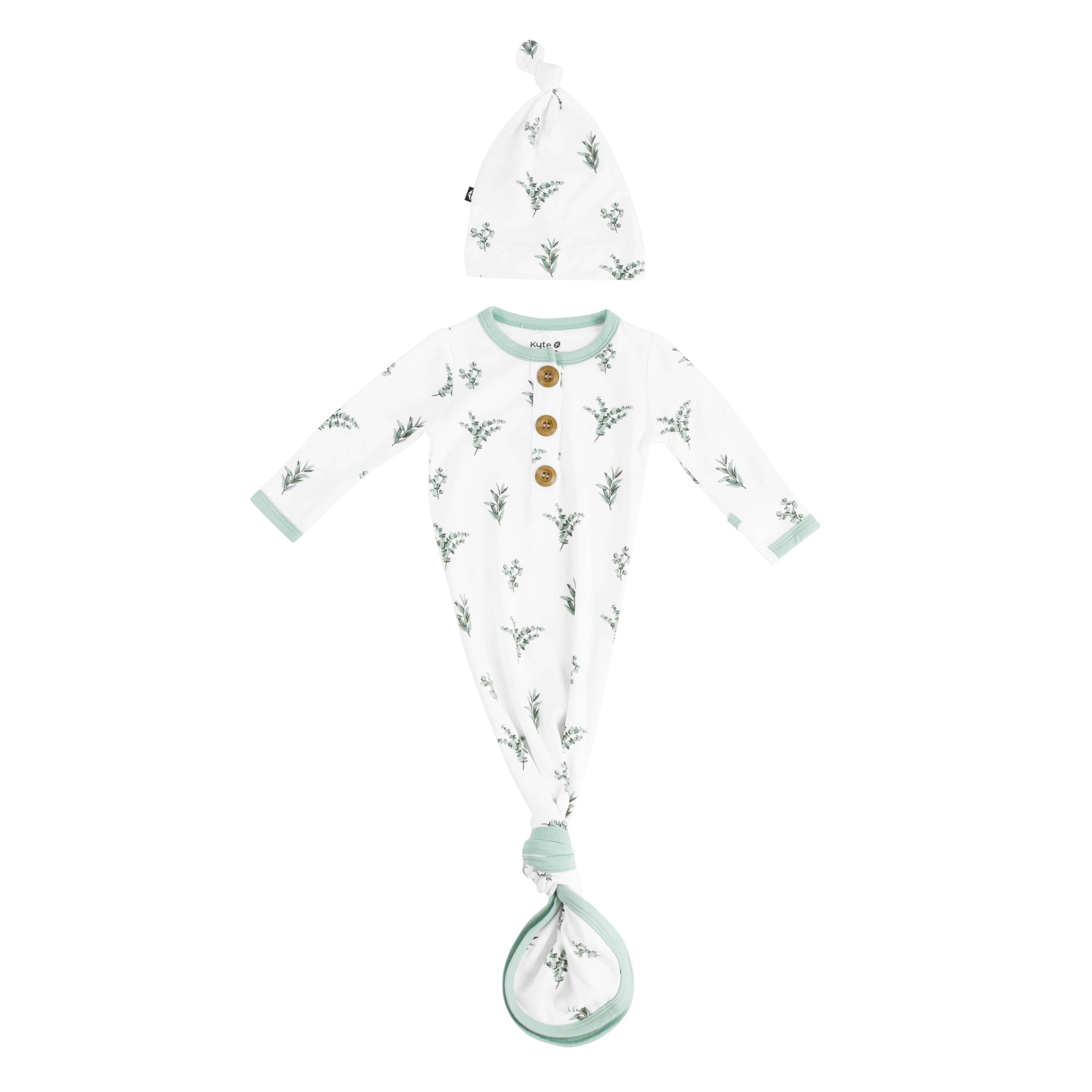Kyte Baby Knotted Gown with Hat Set Knotted Gown with Hat Set in Eucalyptus