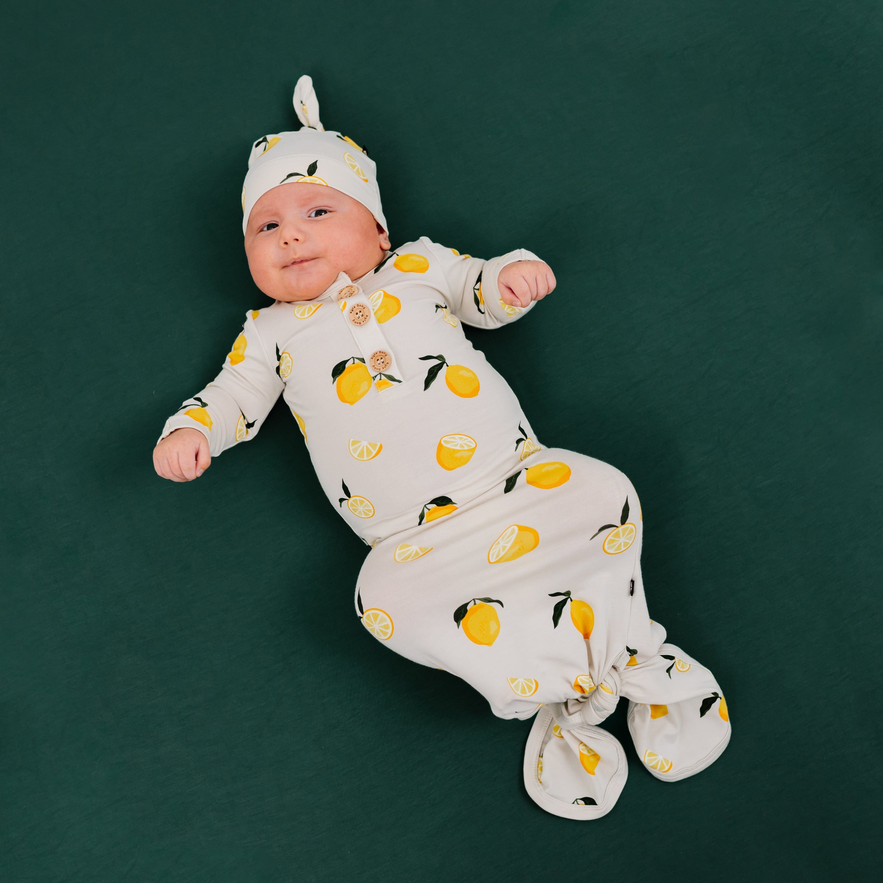 Kyte Baby Knotted Gown with Hat Set Knotted Gown with Hat Set in Lemon