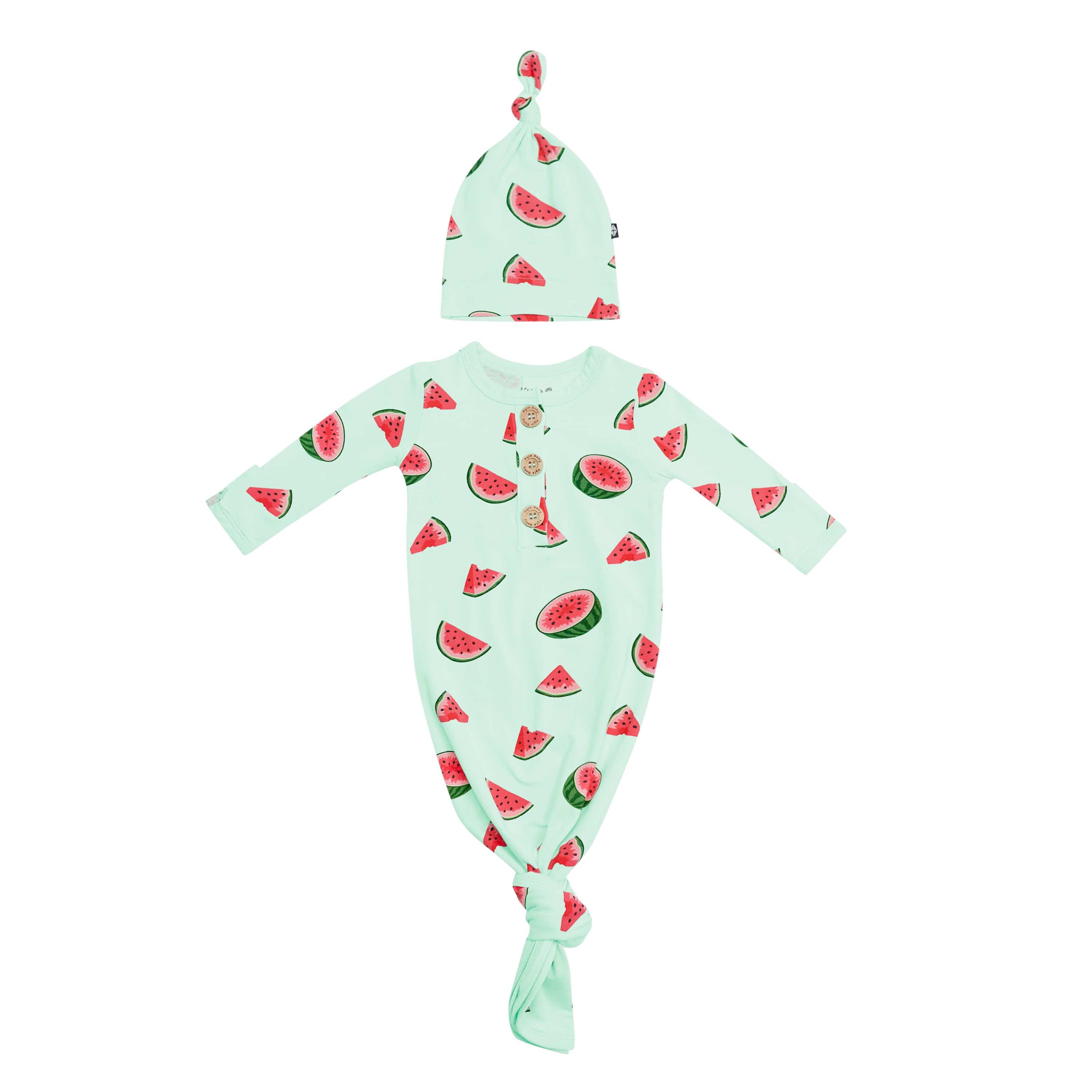 Kyte Baby Knotted Gown with Hat Set Knotted Gown with Hat Set in Watermelon