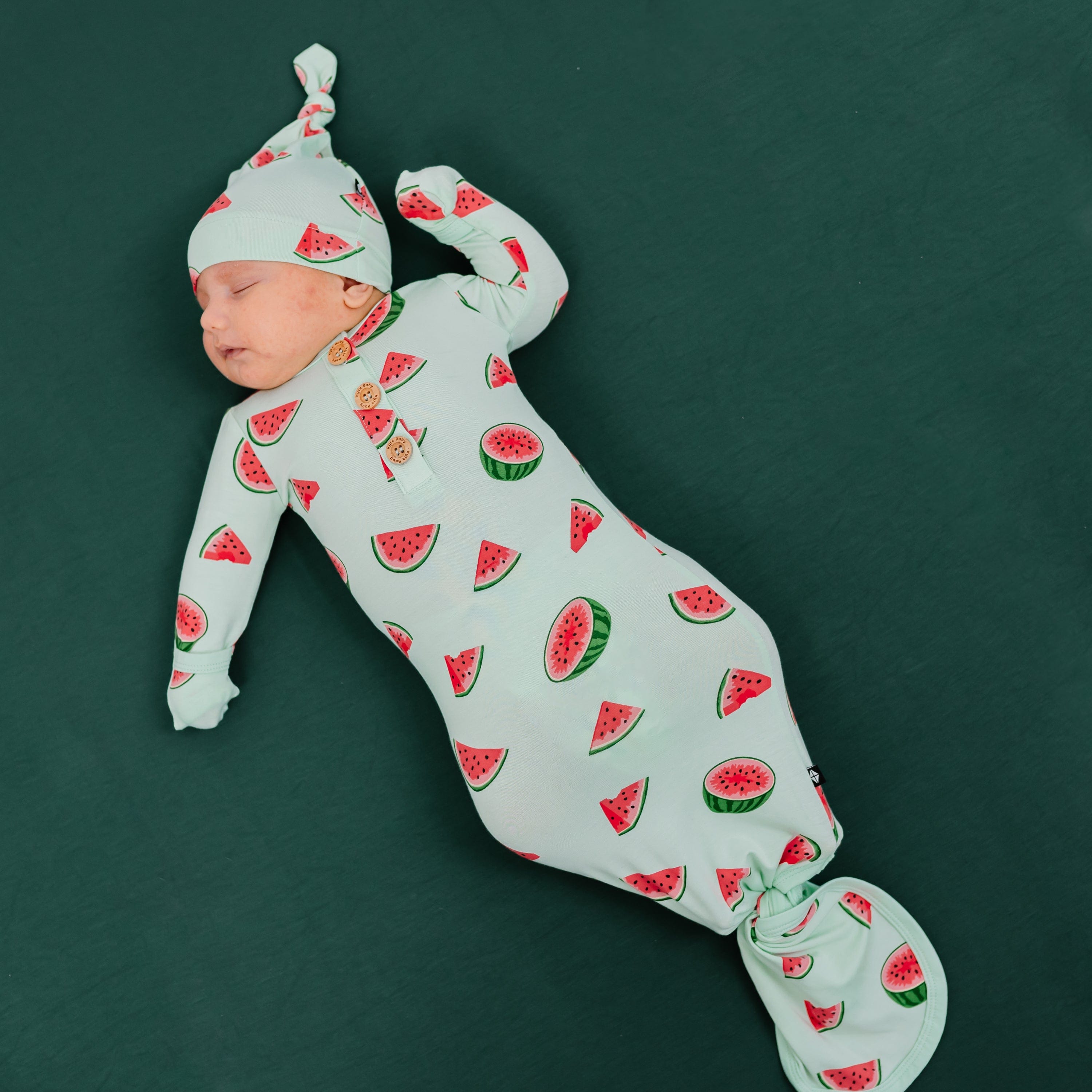 Kyte Baby Knotted Gown with Hat Set Knotted Gown with Hat Set in Watermelon