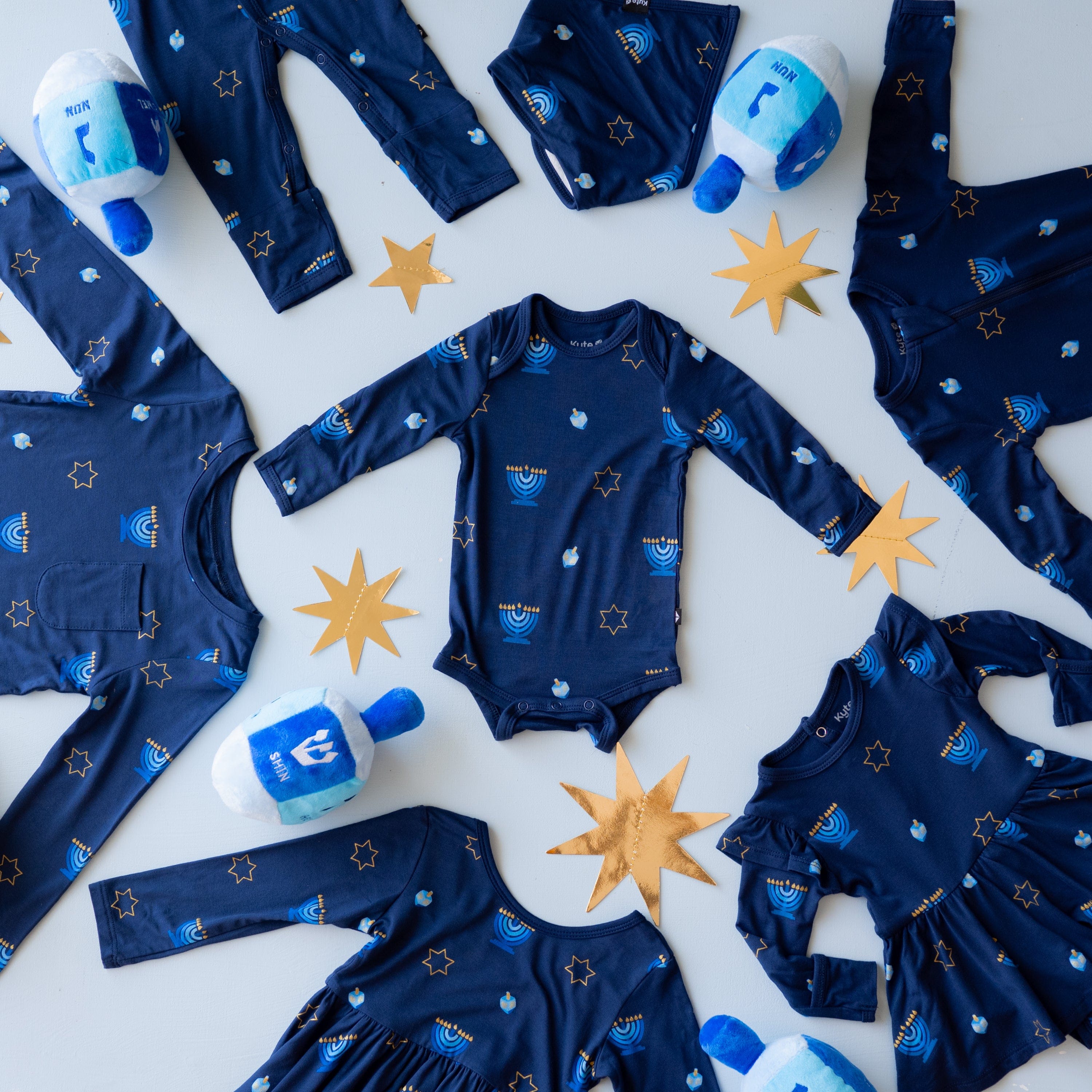 Kyte Baby Layette Long Sleeve Bodysuit in Hanukkah