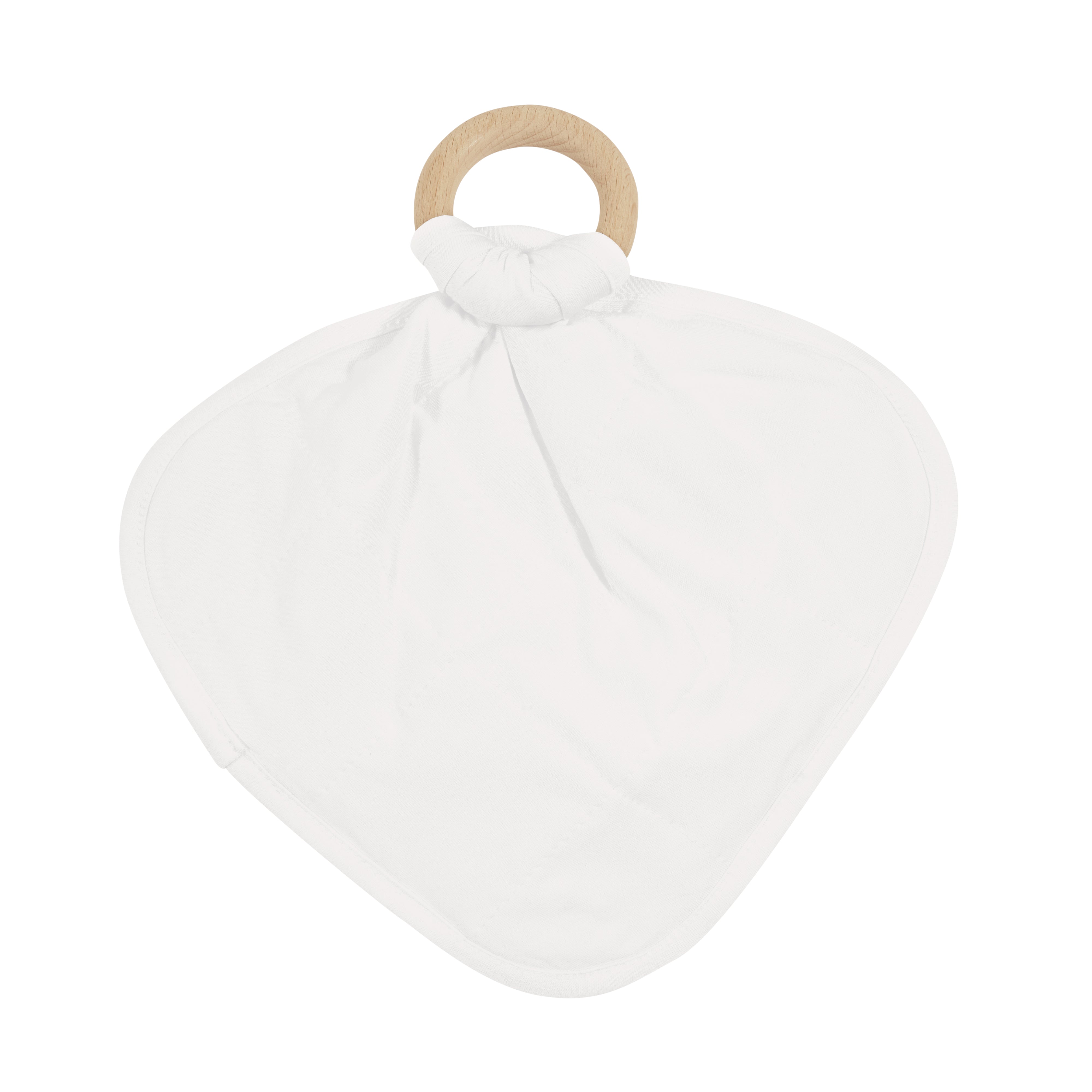 Back of Kyte Baby Breathable bamboo Cloud white Lovey with Removable Wooden Teething Ring