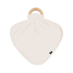 Flat lay of Kyte Baby Lovey in Oat with Removable Wooden Teething Ring