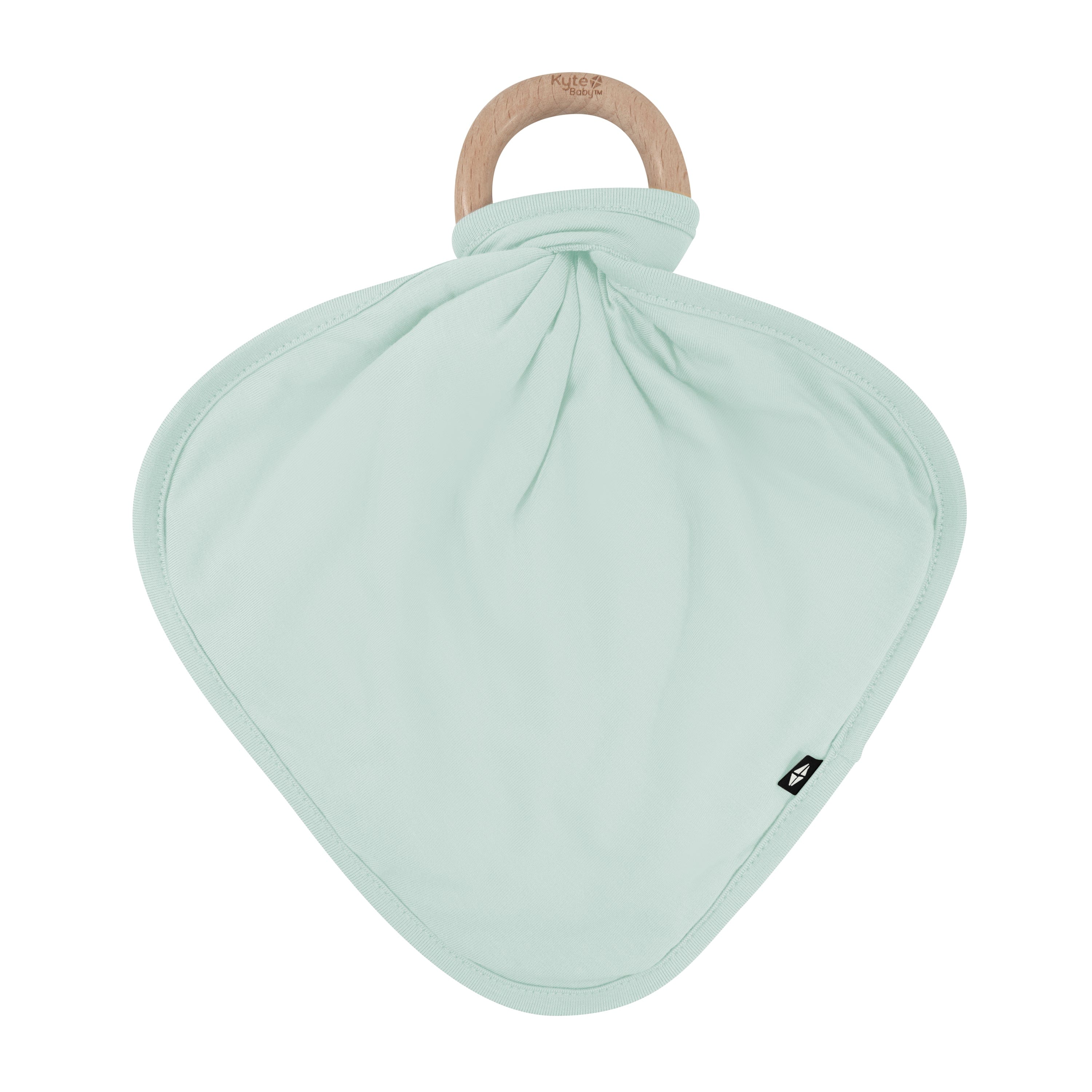 Flat lay of Lovey in Sage with Removable Wooden Teething Ring