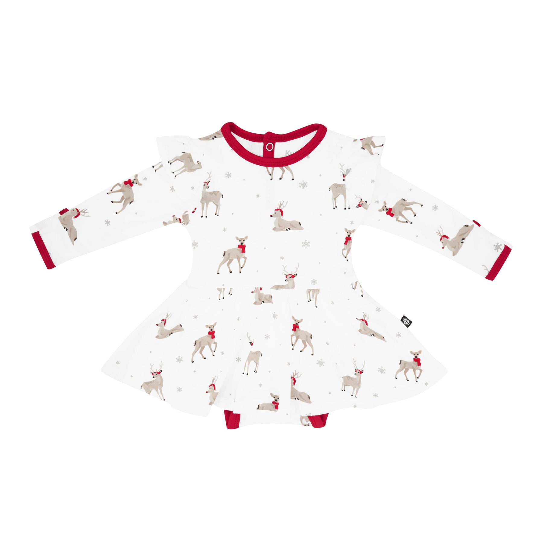 Kyte Baby LS Twirl Bodysuit Dress Long Sleeve Twirl Bodysuit Dress in Cloud Deer