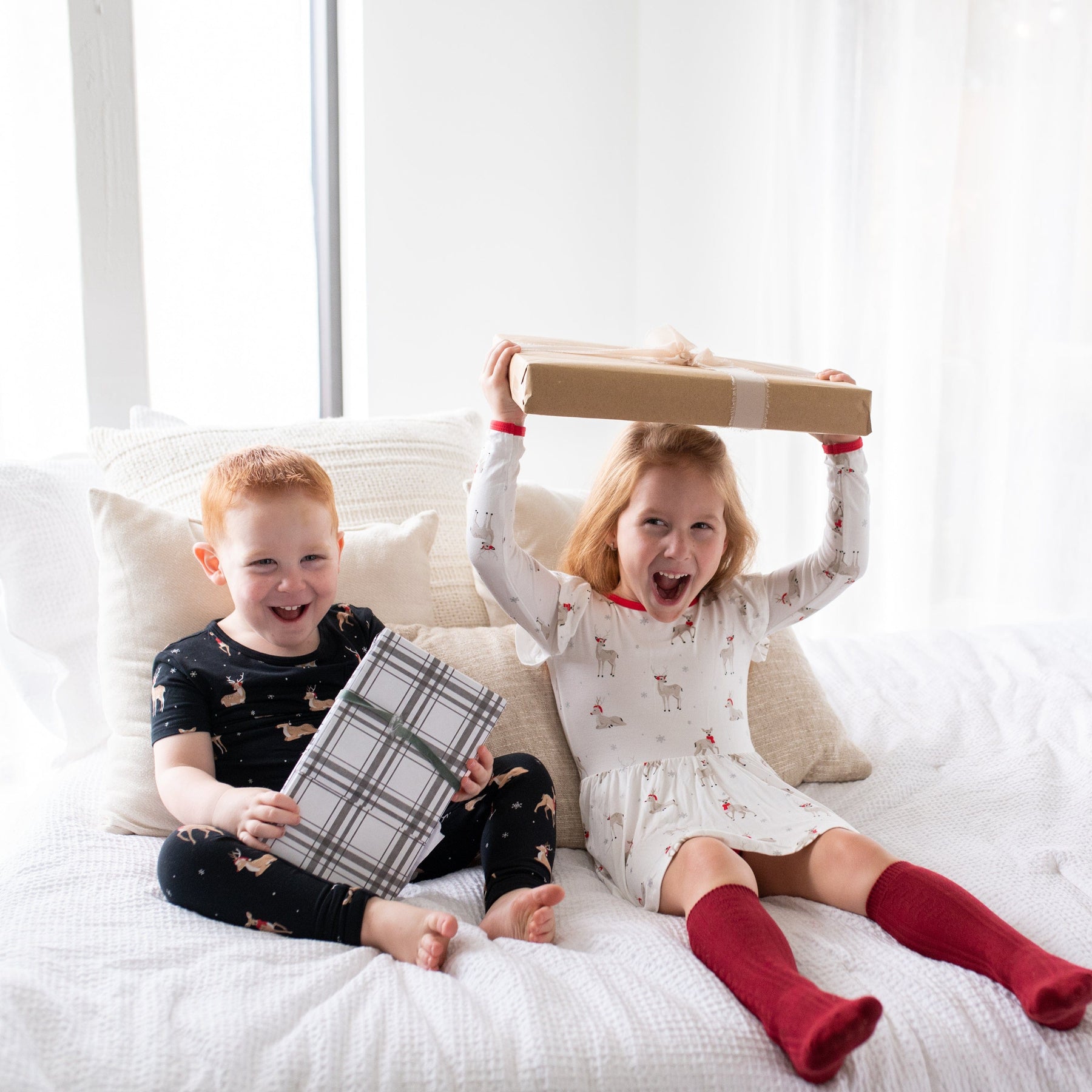 Kyte Baby LS Twirl Bodysuit Dress Long Sleeve Twirl Bodysuit Dress in Cloud Deer