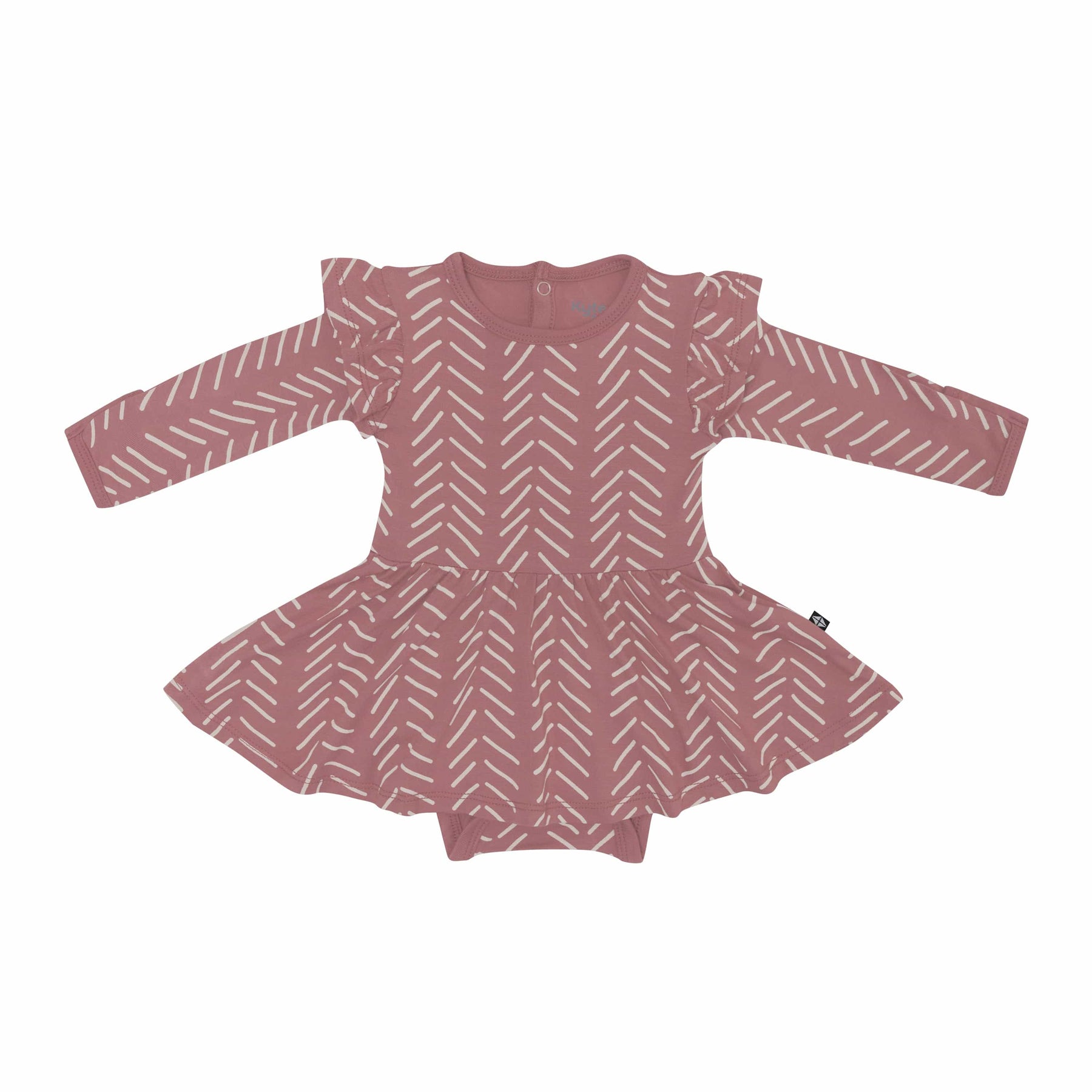 Kyte Baby LS Twirl Bodysuit Dress Long Sleeve Twirl Bodysuit Dress in Dusty Rose Herringbone