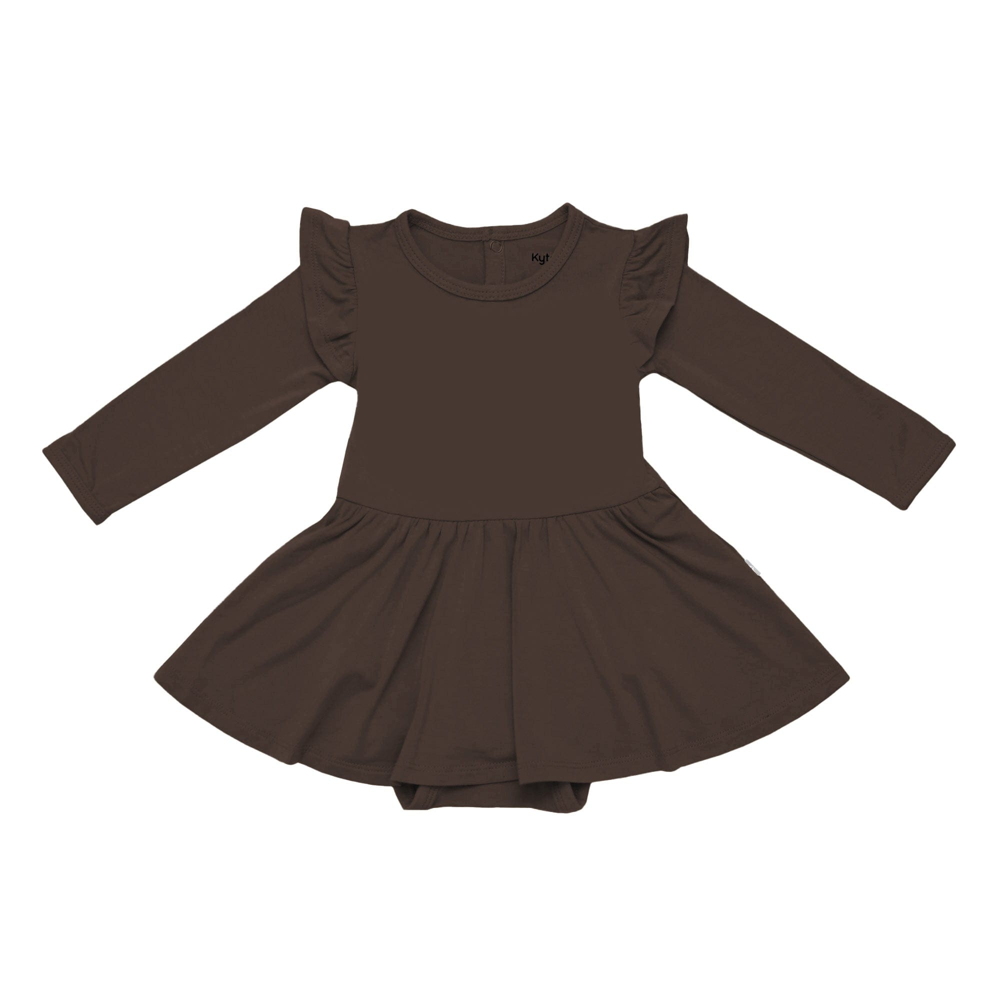 Kyte Baby LS Twirl Bodysuit Dress Long Sleeve Twirl Bodysuit Dress in Espresso