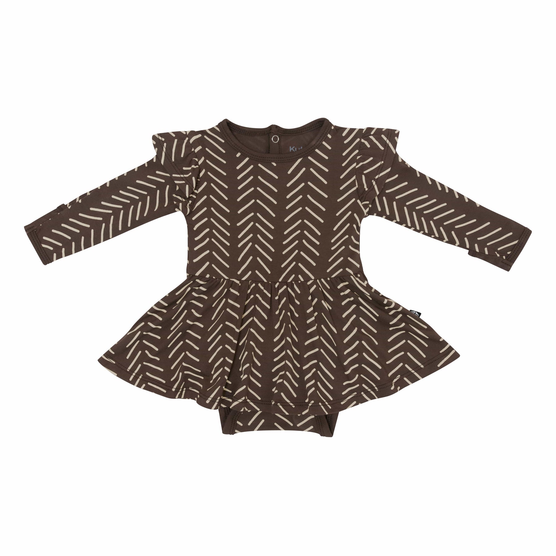 Kyte Baby LS Twirl Bodysuit Dress Long Sleeve Twirl Bodysuit Dress in Espresso Herringbone