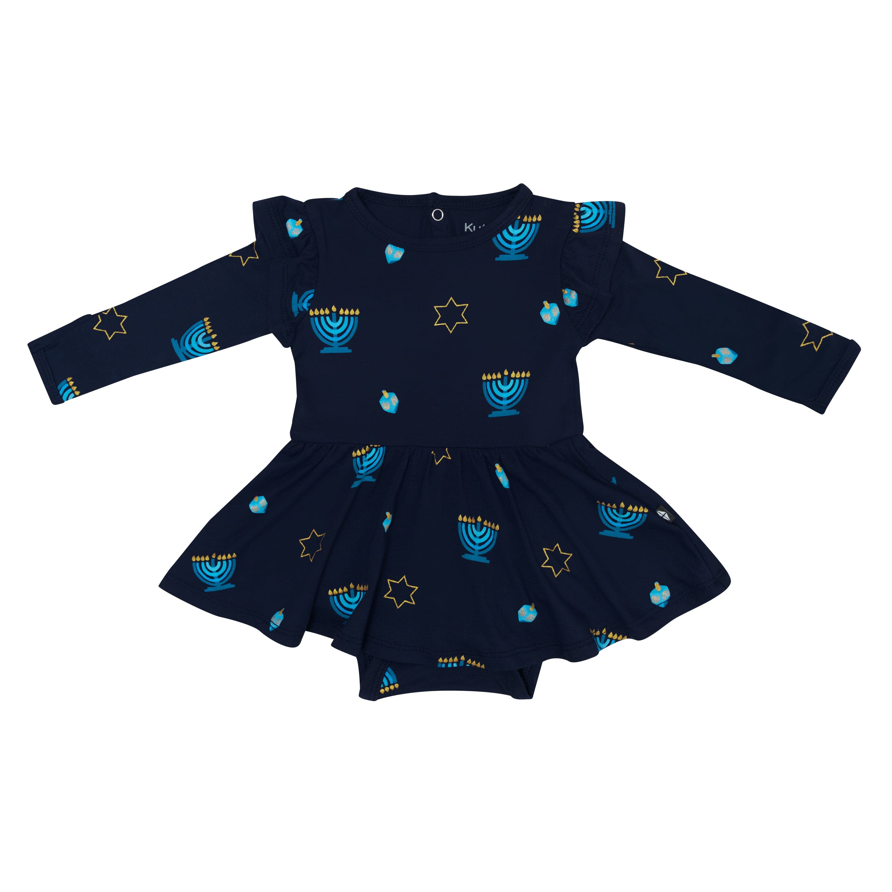 Kyte Baby LS Twirl Bodysuit Dress Long Sleeve Twirl Bodysuit Dress in Hanukkah