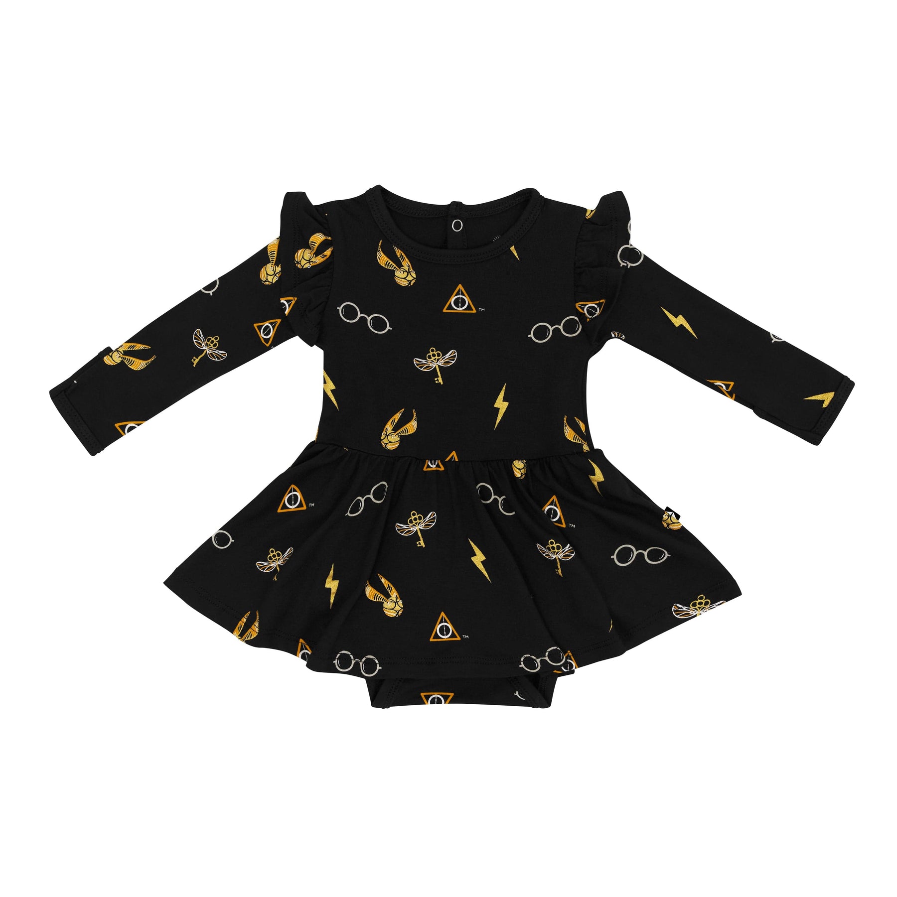 Kyte Baby LS Twirl Bodysuit Dress Long Sleeve Twirl Bodysuit Dress in Midnight Icon