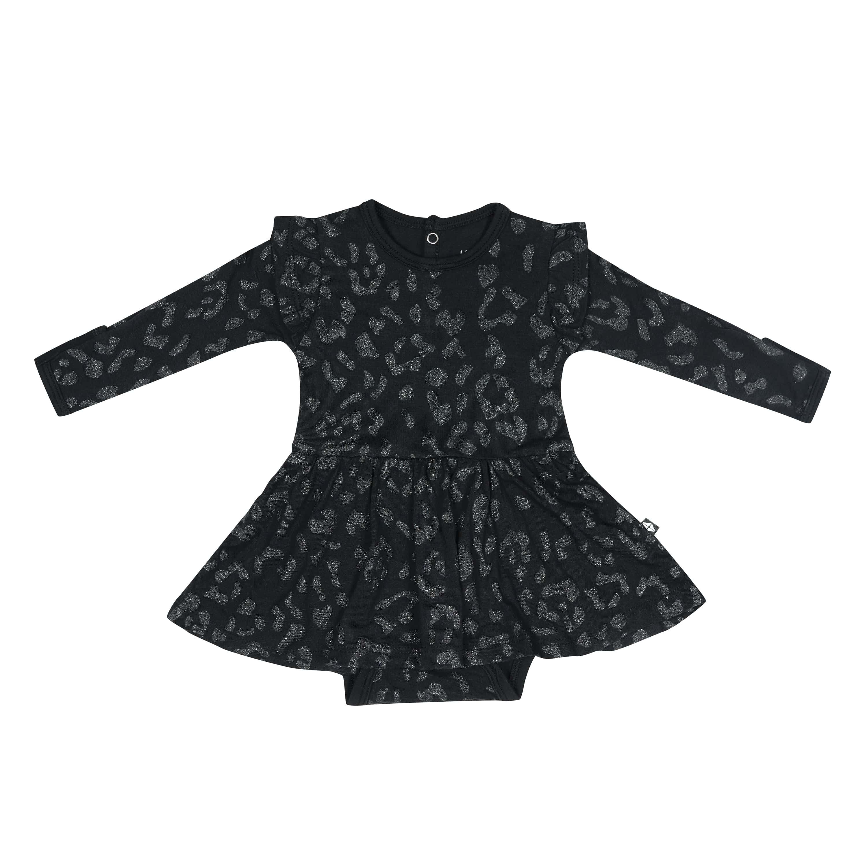 Kyte Baby Twirl Bodysuit Dress in Midnight Leopard