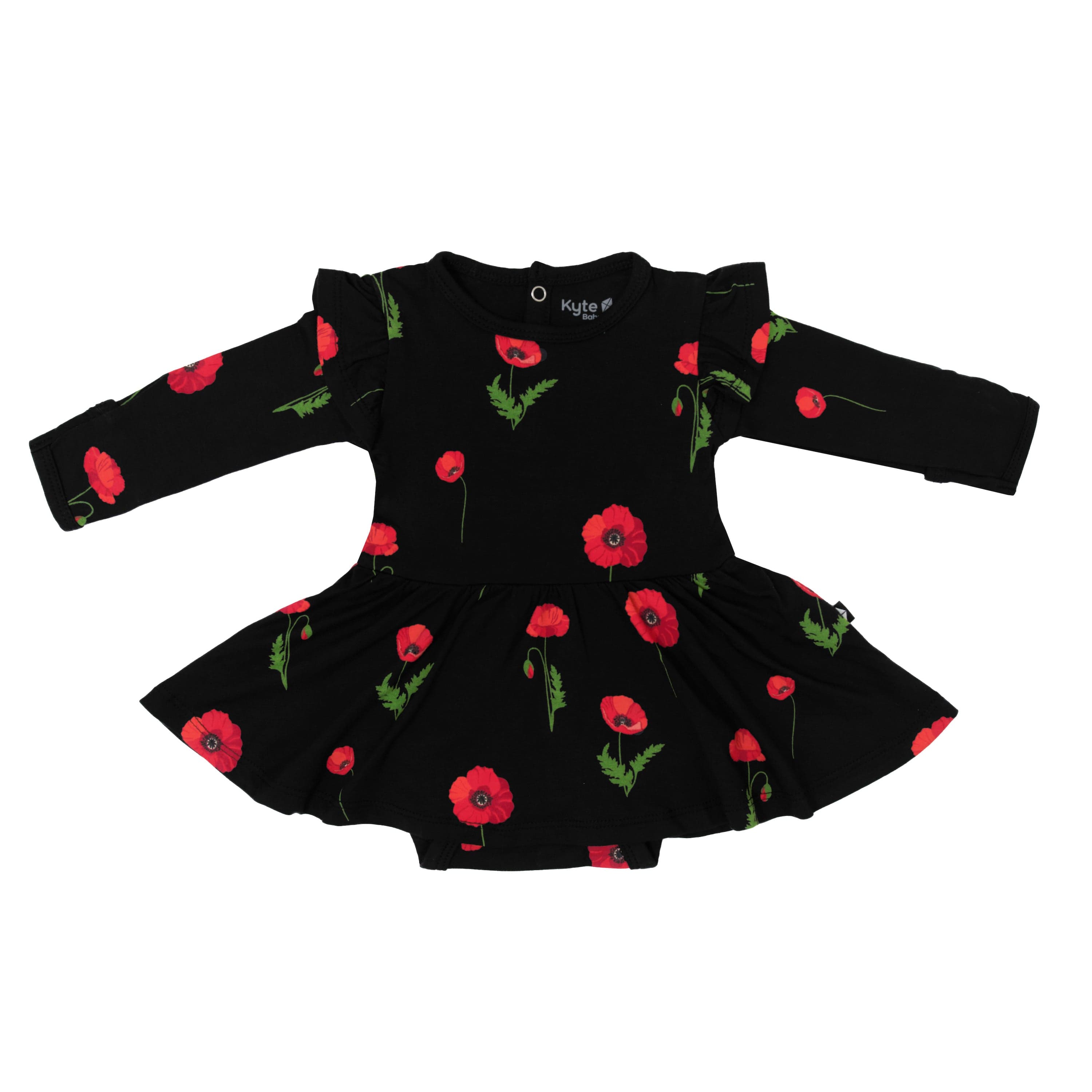 Kyte Baby LS Twirl Bodysuit Dress Long Sleeve Twirl Bodysuit Dress in Midnight Poppies