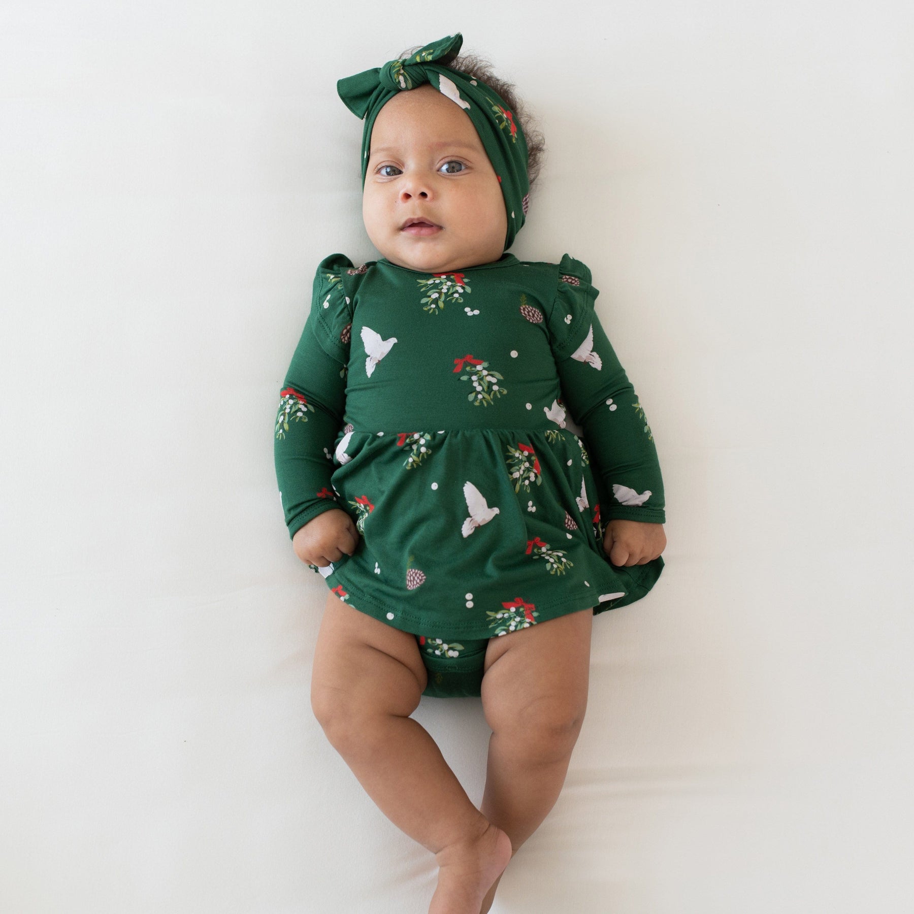 Kyte BABY LS Twirl Bodysuit Dress Long Sleeve Twirl Bodysuit Dress in Mistletoe