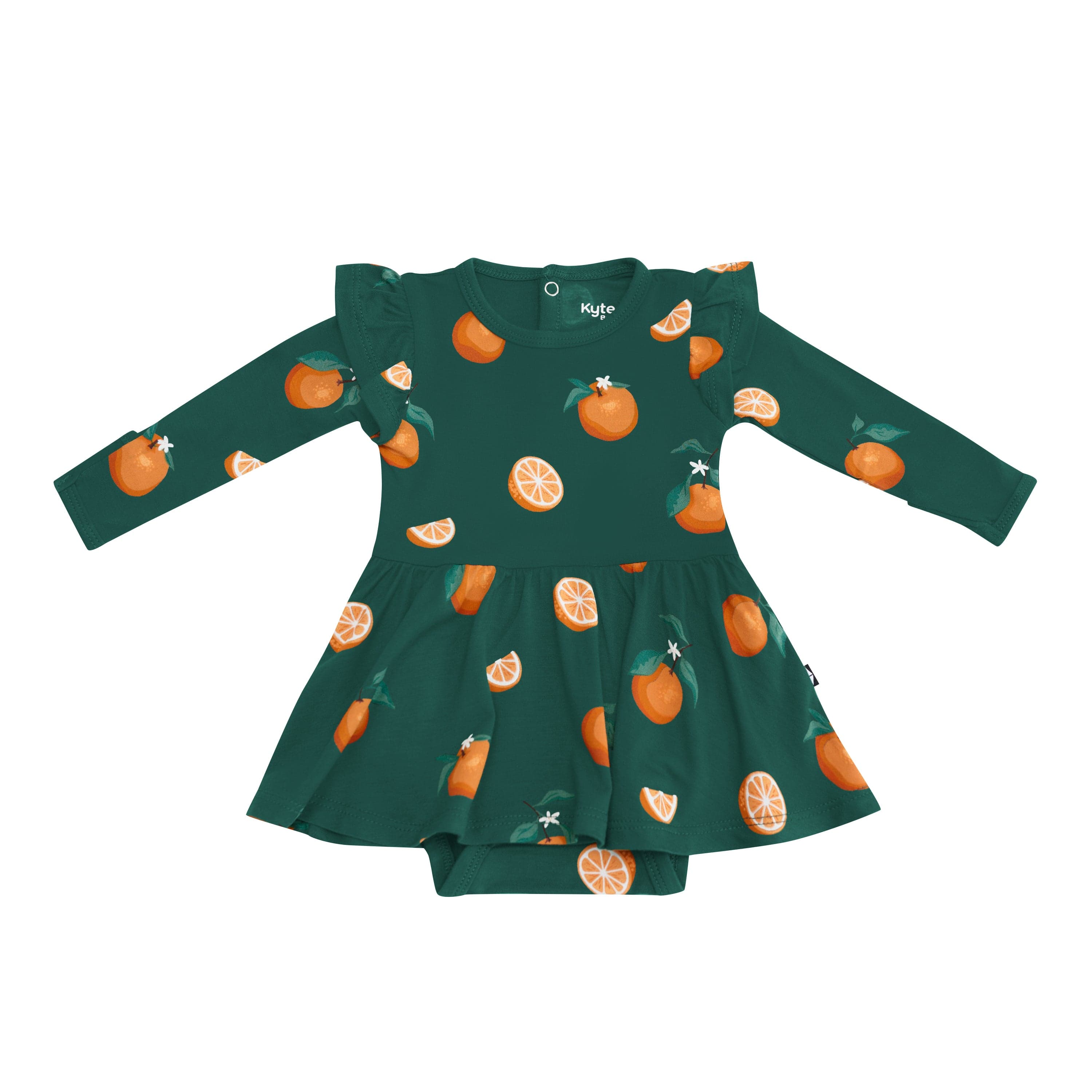 Kyte Baby LS Twirl Bodysuit Dress Long Sleeve Twirl Bodysuit Dress in Orange