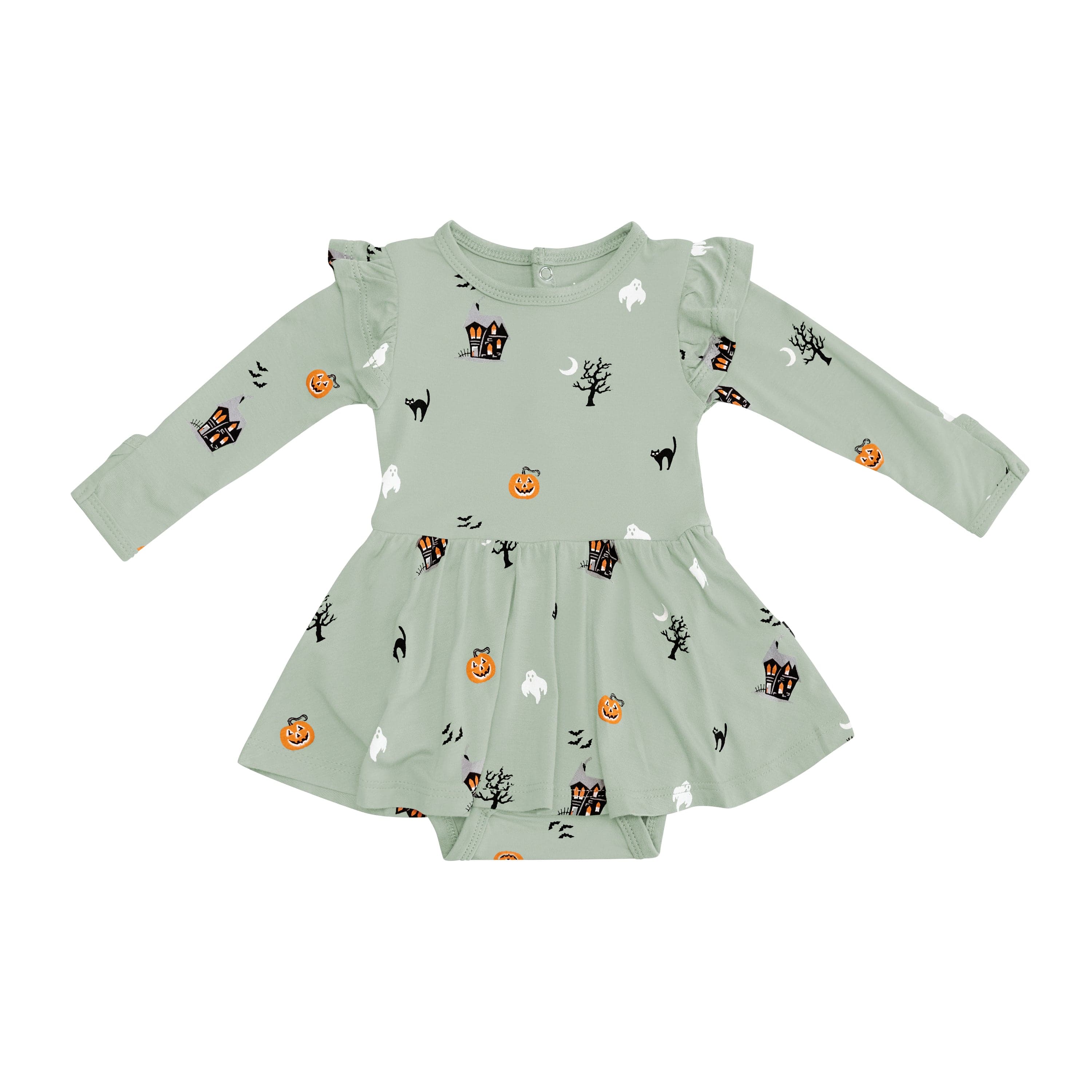 Kyte Baby LS Twirl Bodysuit Dress Long Sleeve Twirl Bodysuit Dress in Spooky